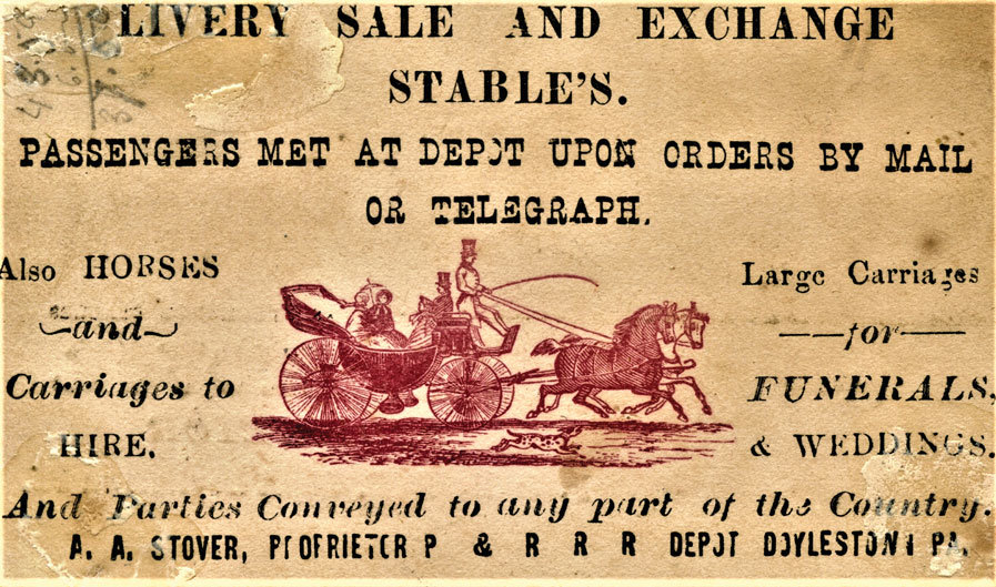 Stover Livery Stable advertisement, 1871