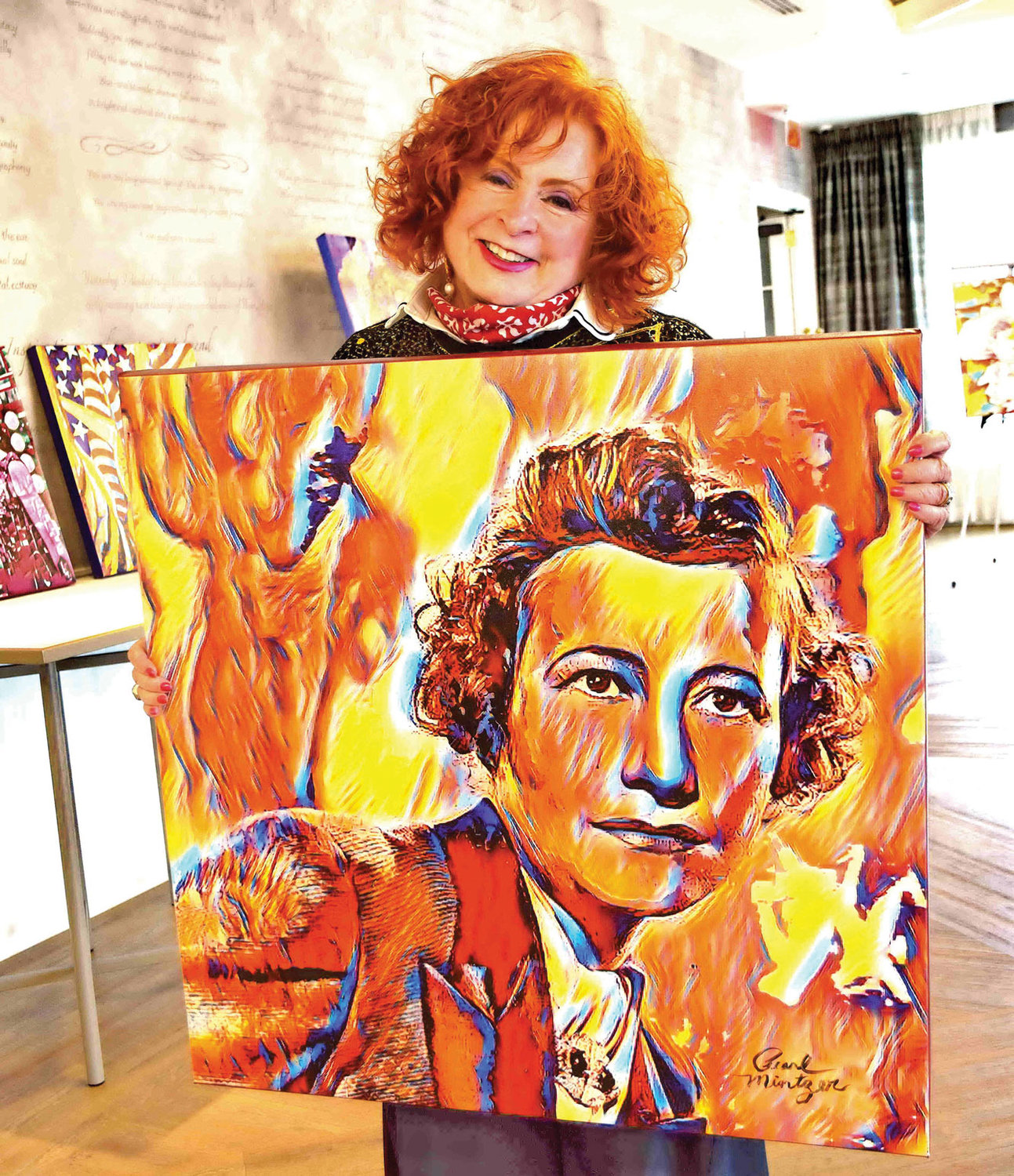 Artist Pearl Mintzer with Odette Myrtil’s portrait. (Gordon Nieburg)