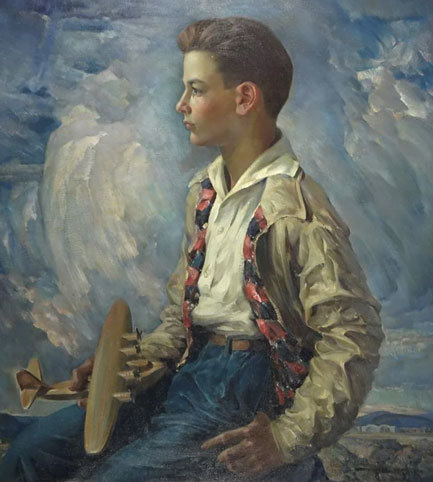 Arthur Meltzer’s (Pennsylvania, 1893-1983), portrait of “Davis [Meltzer] at 14 Years of Age,”1943, oil-on-canvas, from the Estate of Davis Meltzer, is estimated at $1,500 to $3,000.
