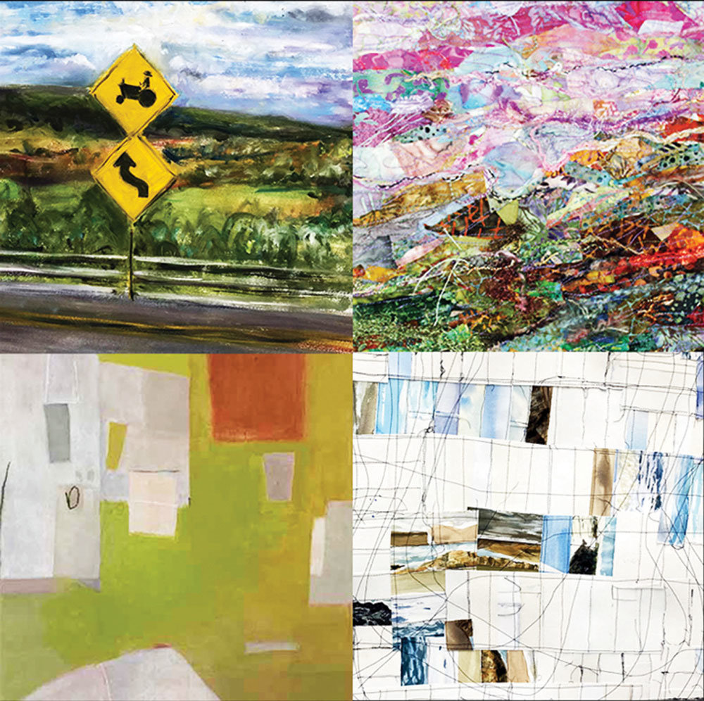 Clockwise from top left are works by Cara London of Flemington, N.J., Mary Schwarzenberger of Milford, N.J., Catherine Suttle of Frenchtown, N.J., and Jason Farnsworth of Easton, an art  teacher at Delaware Valley Regional High School in Frenchtown.