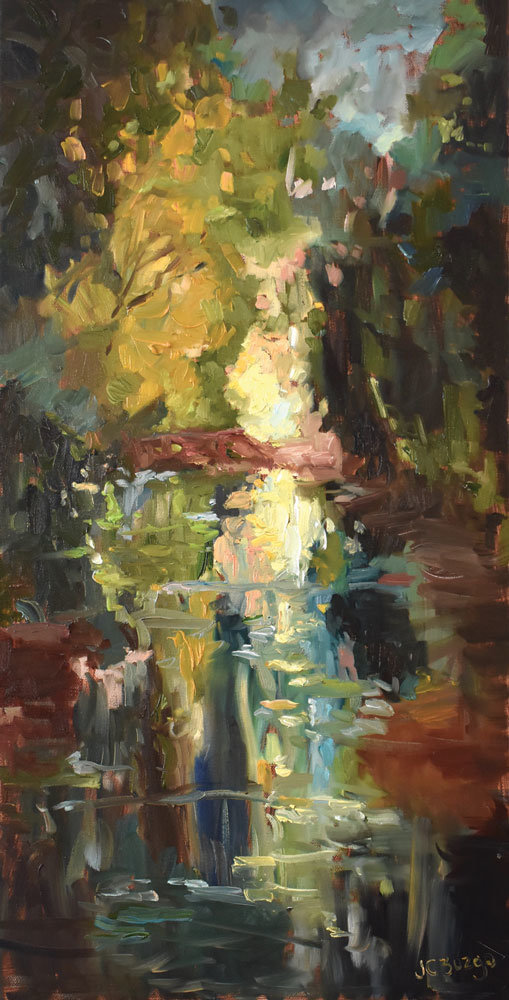 "Canal Morning Memories” is an oil on canvas by Jean Childs Buzgo.