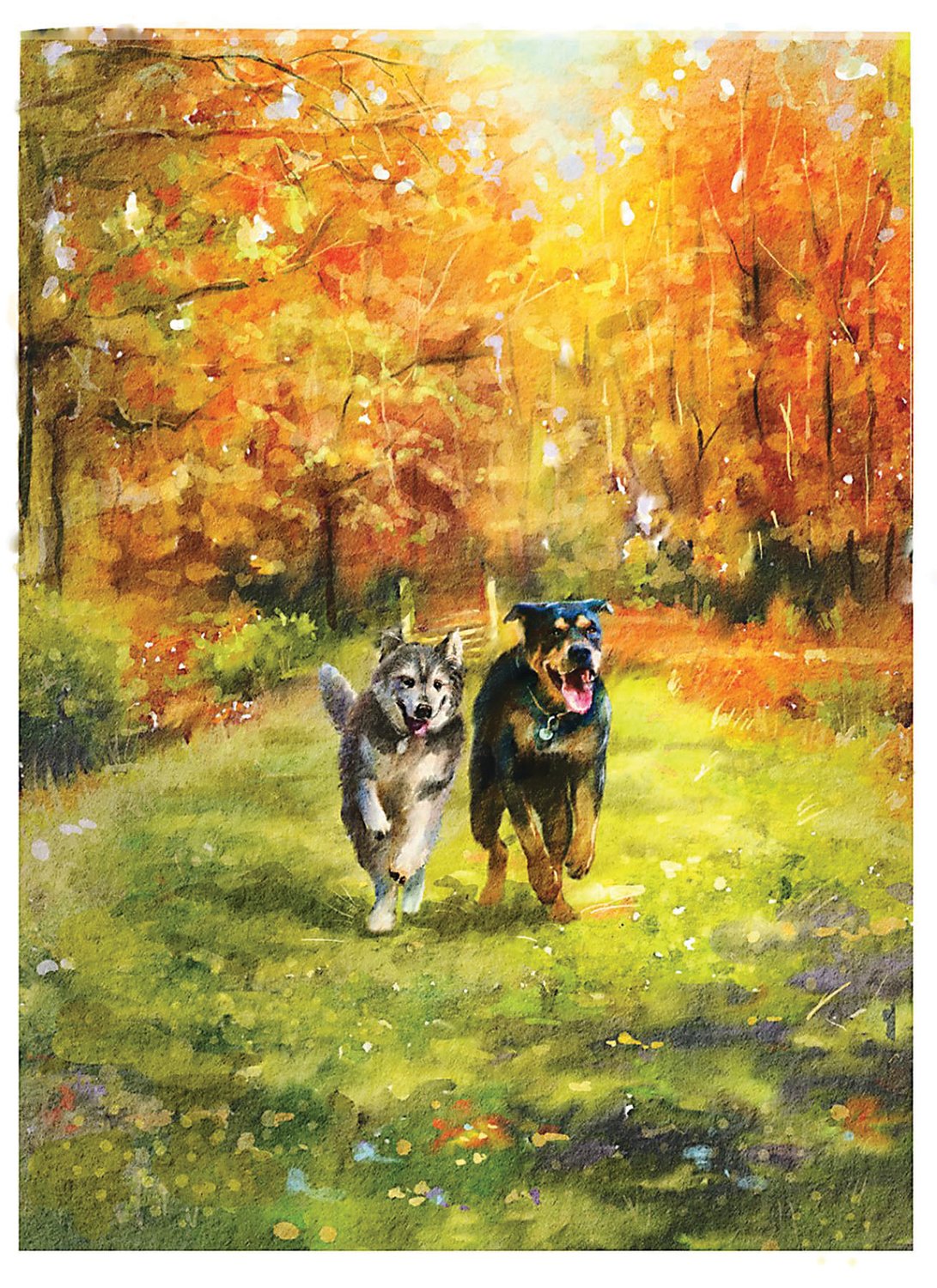Artist Julia Martseniuk created this portrait of Cindy Woodall’s dogs, Buzzy and Jesse.
