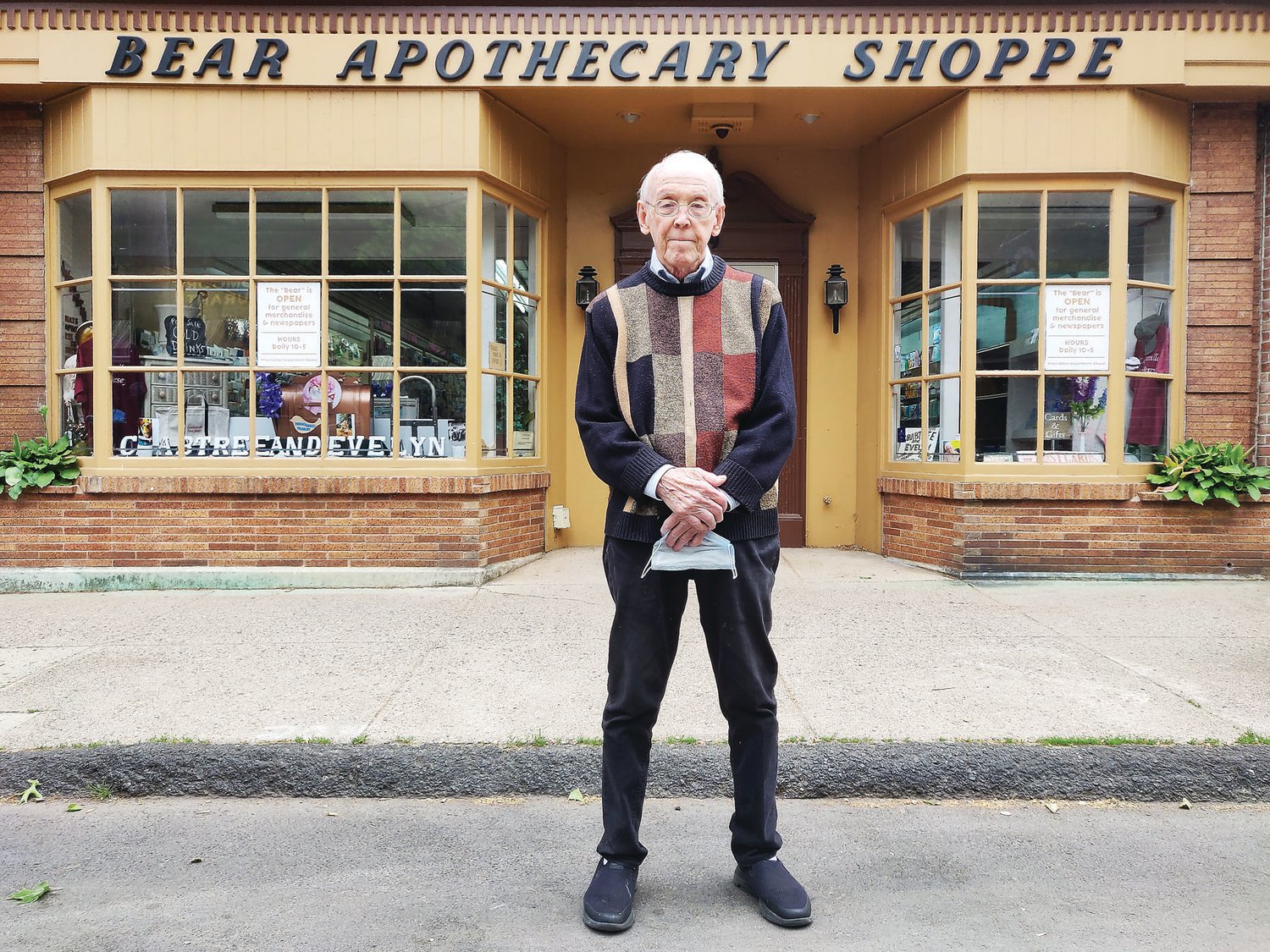 Pharmacist Morton Barnett stands in front of Bear Apothecary a mainstay in Lambertville, N.J., and a business he has run for more than 50 years.