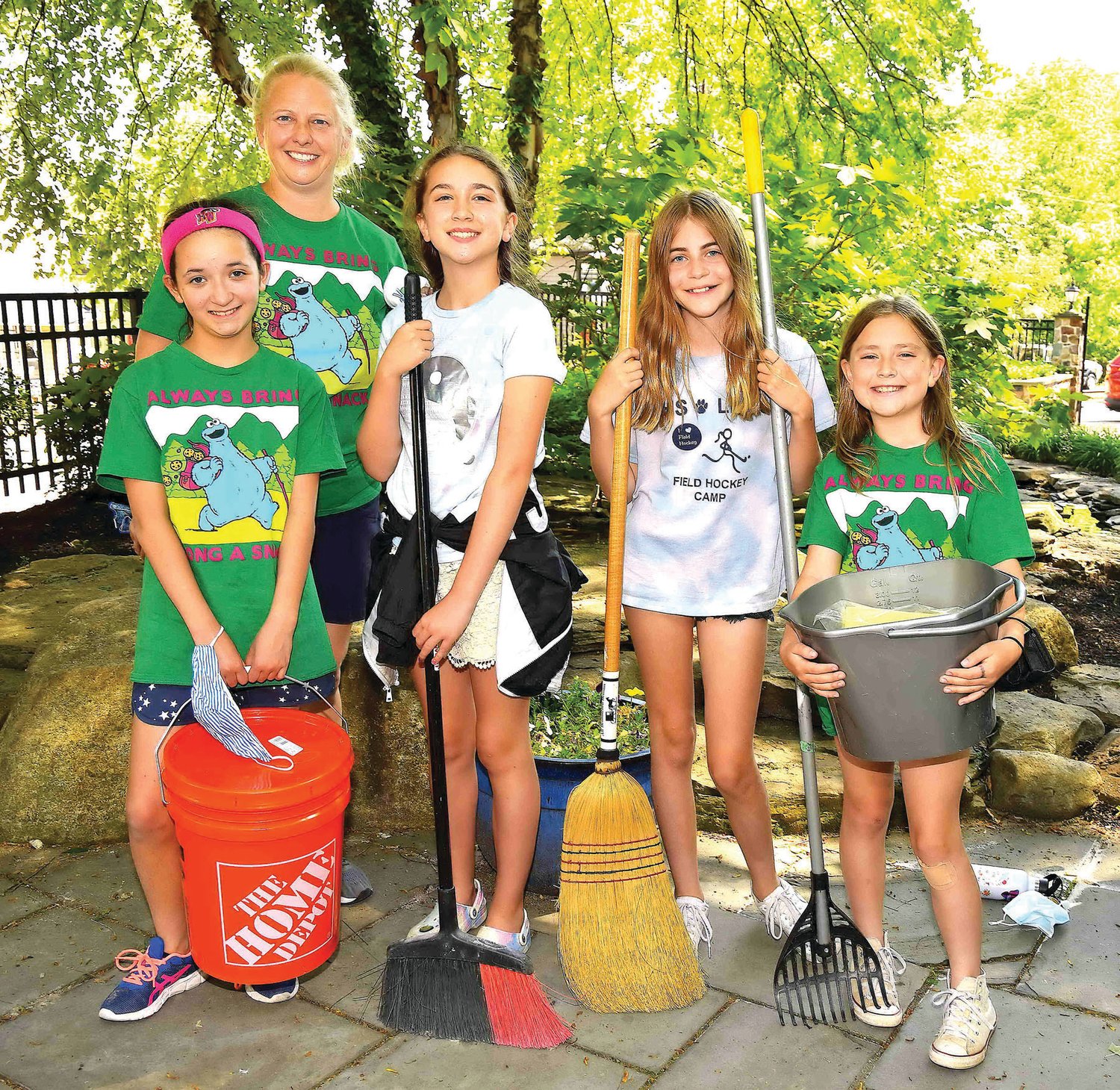 Members of New Hope Troop 21724 who participated in the Lenape Park cleanup: Magdalene Subotkpwski, Reese Martin, Jessie Chiodo, Gabi Solis and Girl Scout leader Lori Subotkowski.