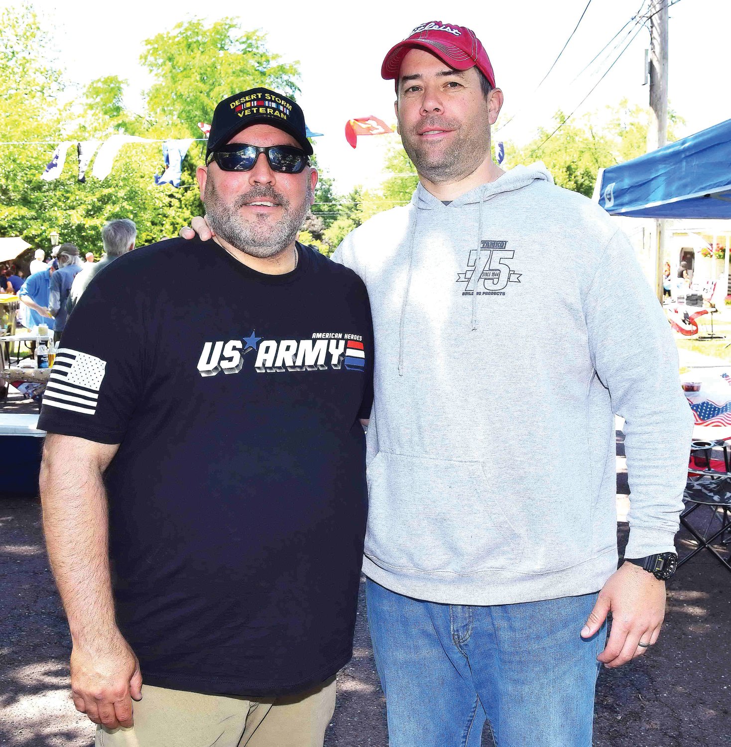 Ed Lopez, head of local vetearns group, with Brian Connor, organizer of the fifth annual “Freedom on Franklin Street” Memorial Day block party.