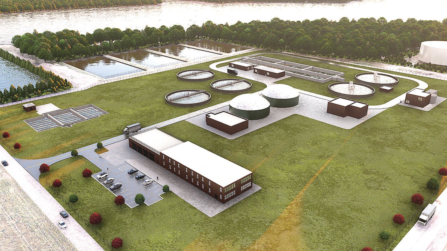 A rendering shows the planned Morrisville Municipal Authority wastewater treatment facility in Falls Township.