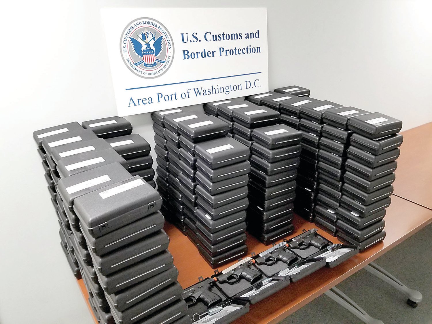 U.S. Customs and Border Protection officers at Washington Dulles International Airport seized 240 blank guns May 28, that can easily be converted into firearms for violating firearms import laws. The guns were destined for an address in Bensalem.