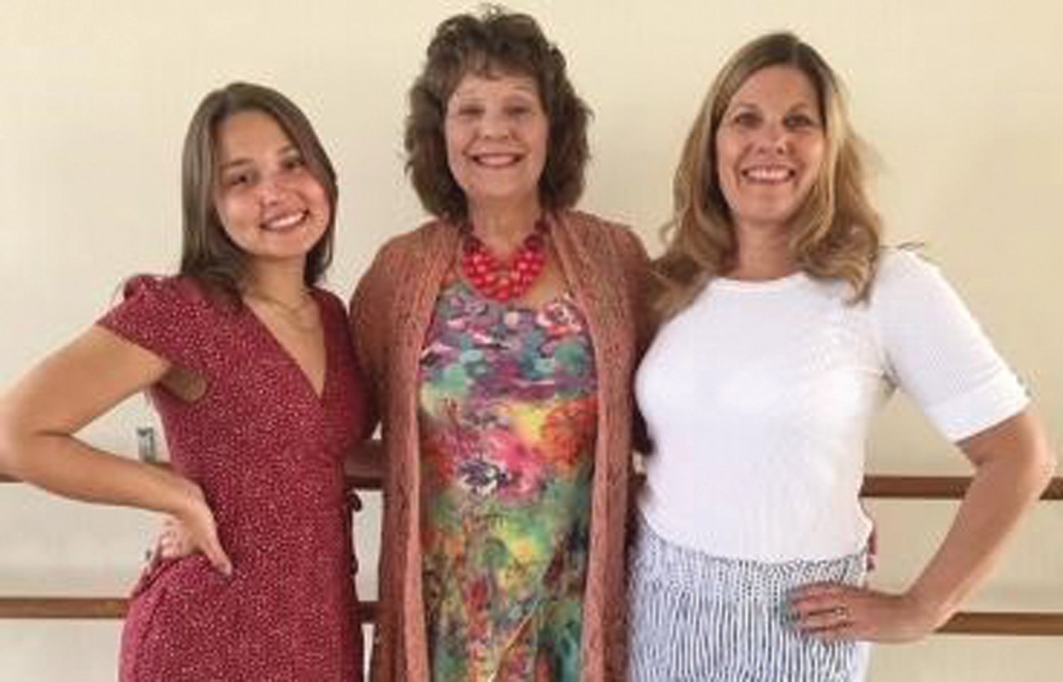Three generations of dancers—Cynthia Johnston (center), founder of Miss Cindy’s School of Dance, is flanked by granddaughter Alexis Harlow, left, and daughter Tara Harlow.
