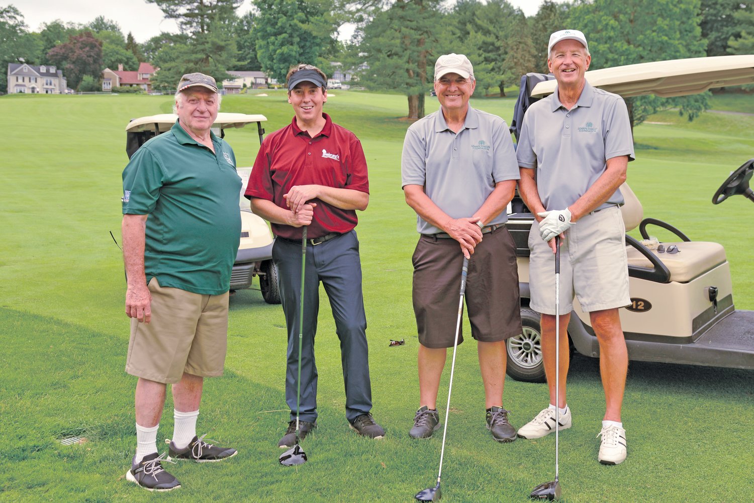 At Lenape Valley Foundation’s 12th annual Golf Outing are: from left, Wesley Pericone, former LVF board member; Len Refford of Wehrung’s Lumber & Home Center; Robert Rogala, LVF board member/golf chairperson; and Alan Hart, former LVF CEO.