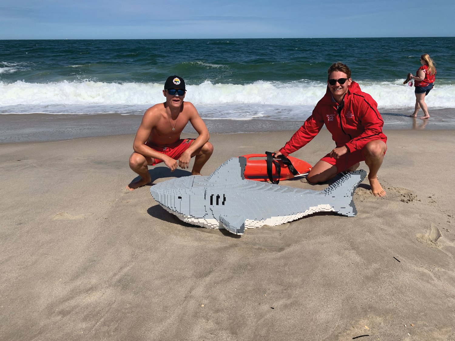 A LEGO replica of a great white shark was brought ashore to Point Pleasant beach.
