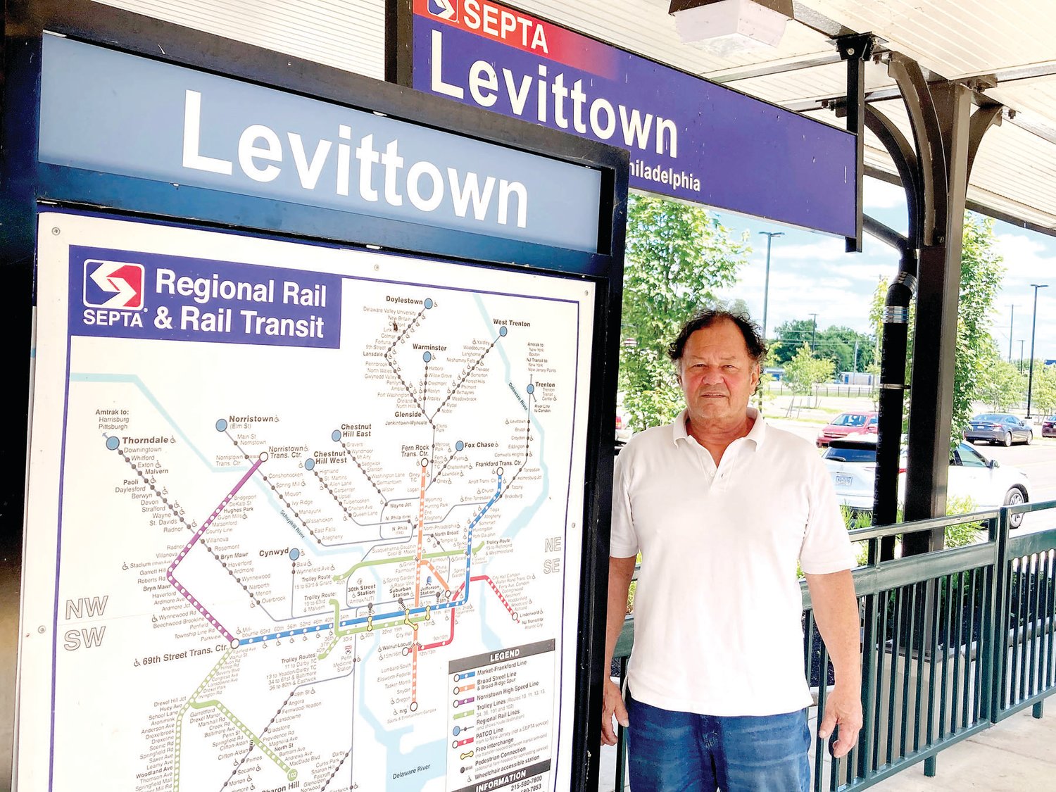 David Marable at the newly-renovated Levittown train station in Tullytown Borough, where the flagstone he donated from the original station is on display.