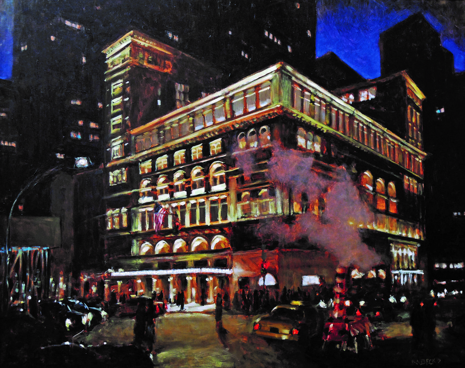“Carnegie Hall” is an oil on panel by Robert Beck.