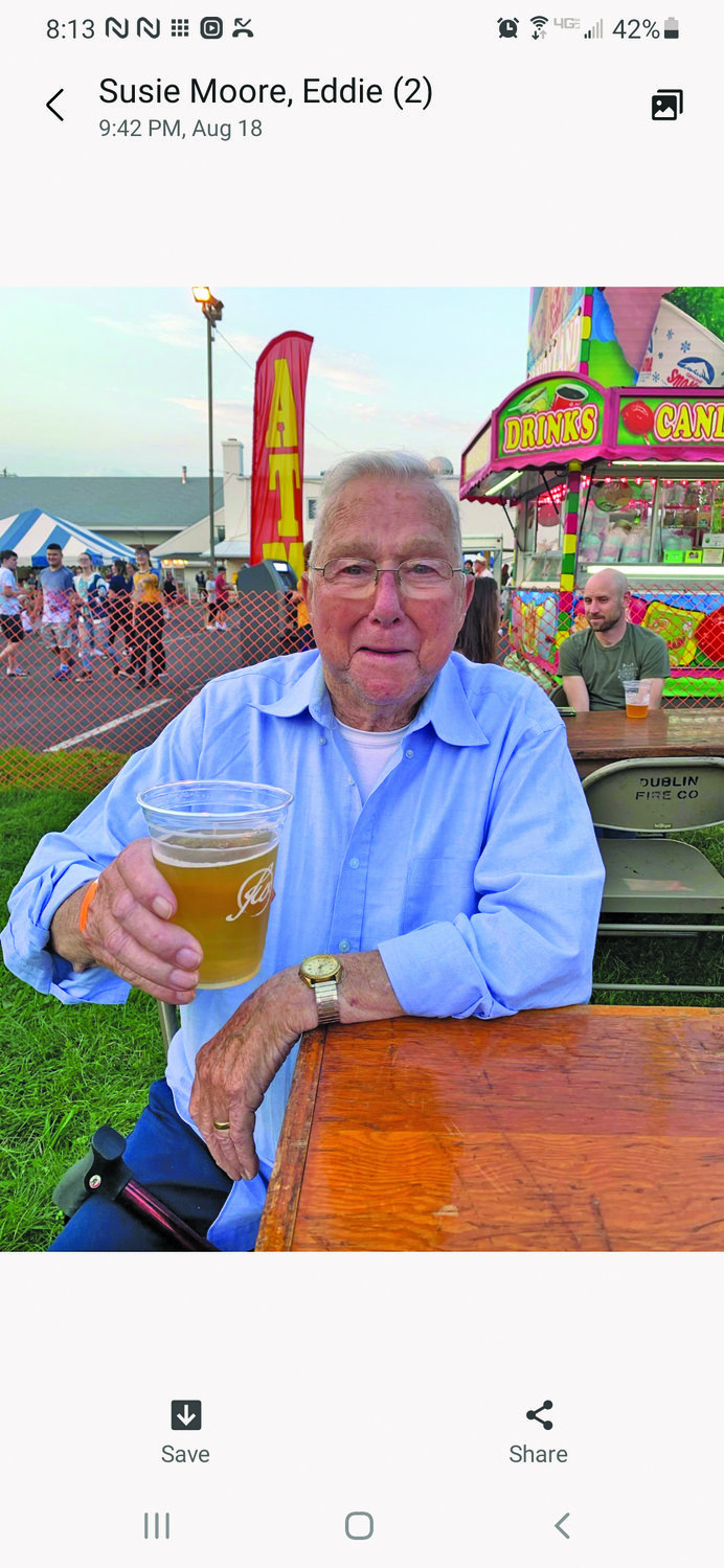 Edward Luecke, about to celebrate his 90th birthday, enjoyed a beer at the Dublin carnival this summer.