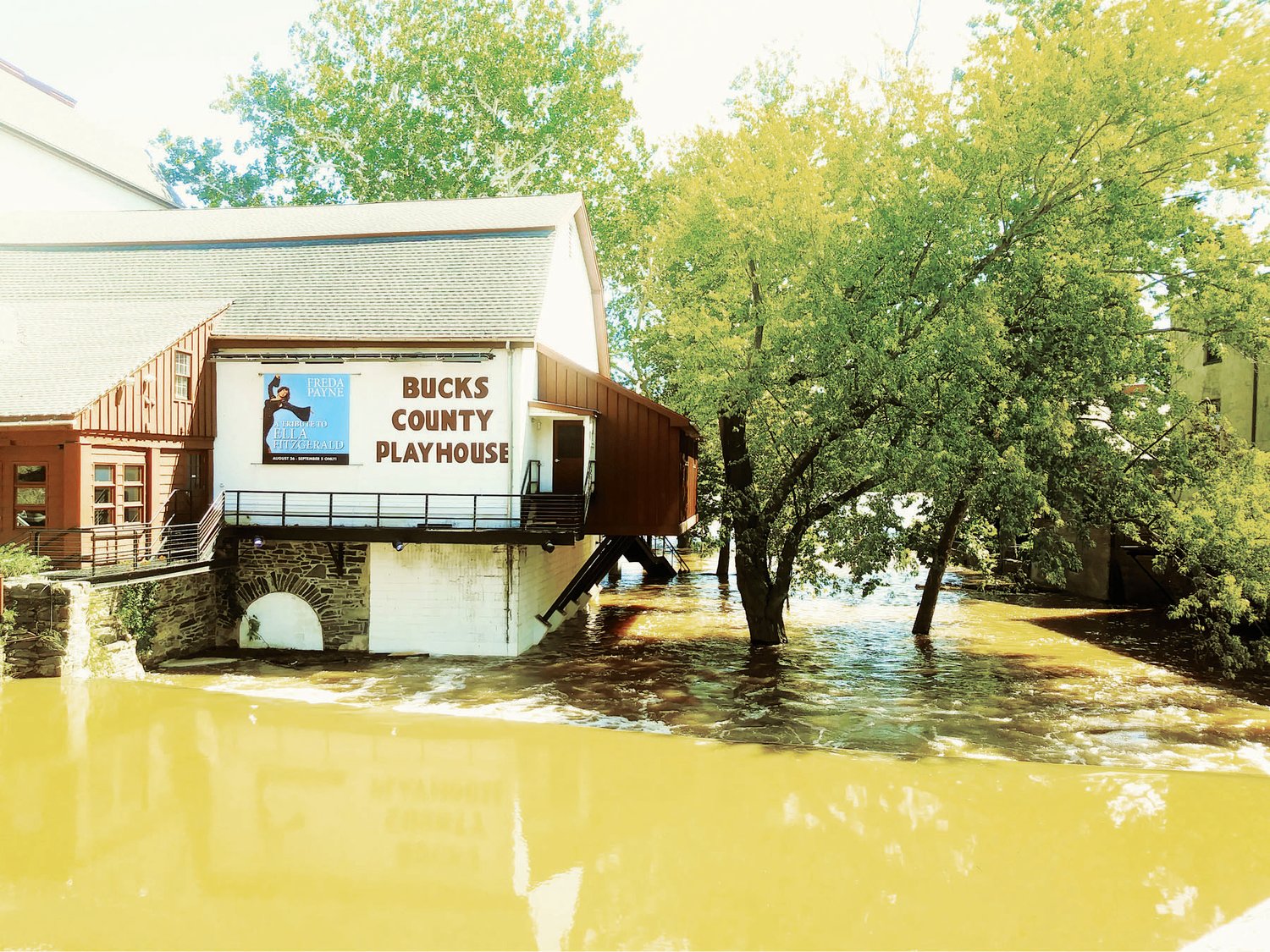 A flooded Bucks County Playhouse in New Hope.