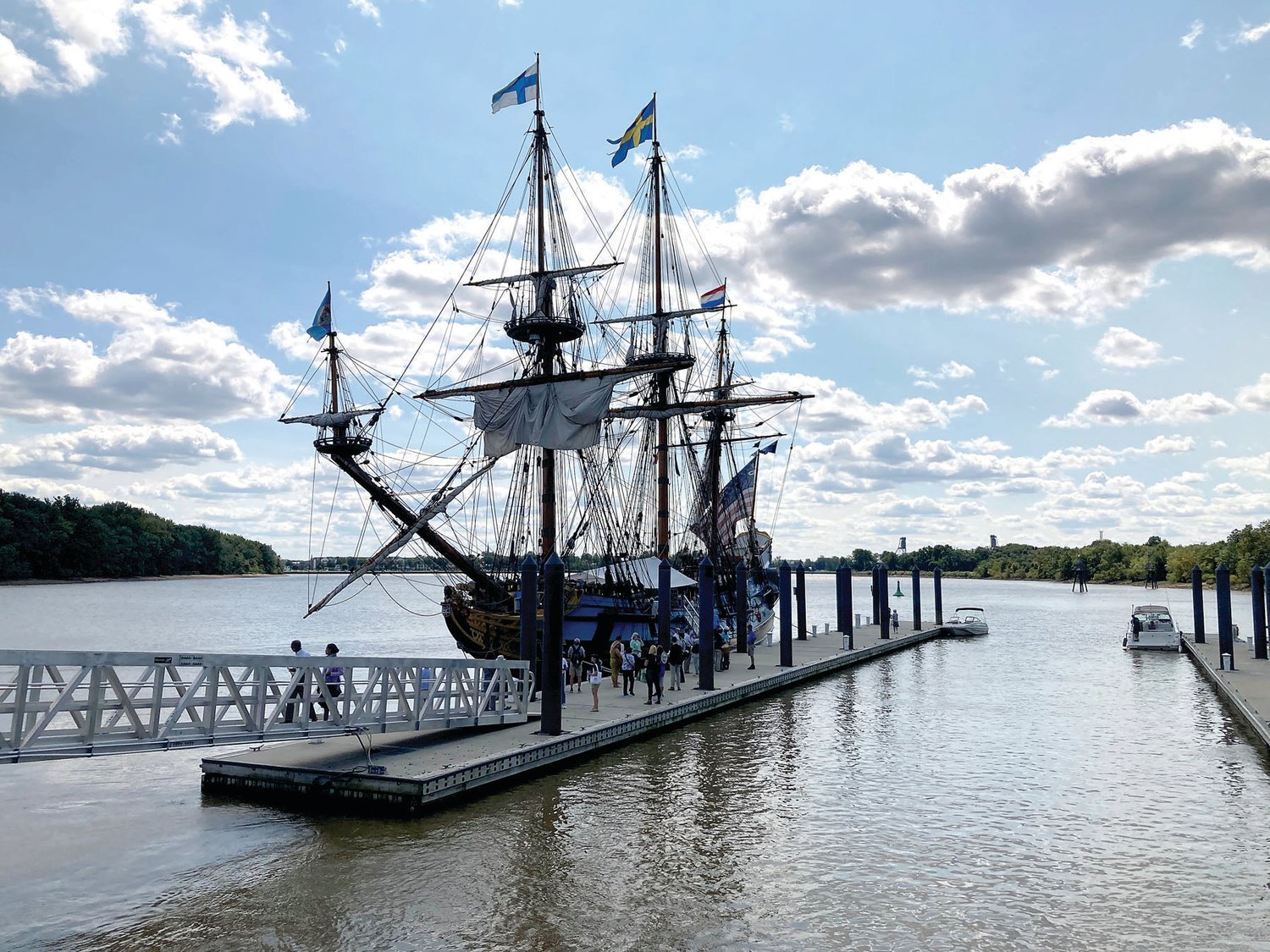The Kalmar Nyckel sits alongside docks in Bristol Borough after finishing the educational excursion on the Delaware River September 10.