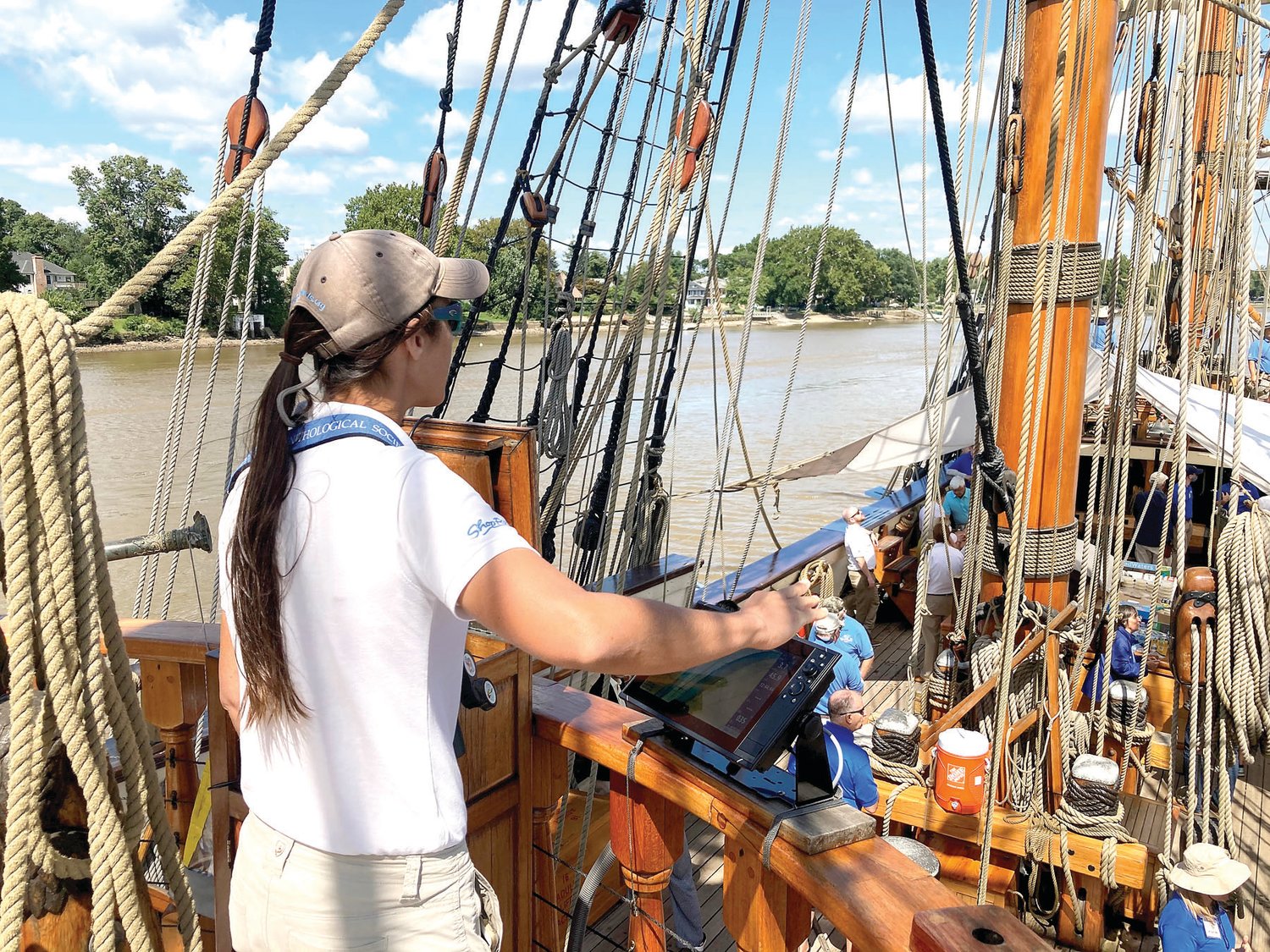 Captain Lauren Morgens guides the tall ship on its Delaware River excursion.