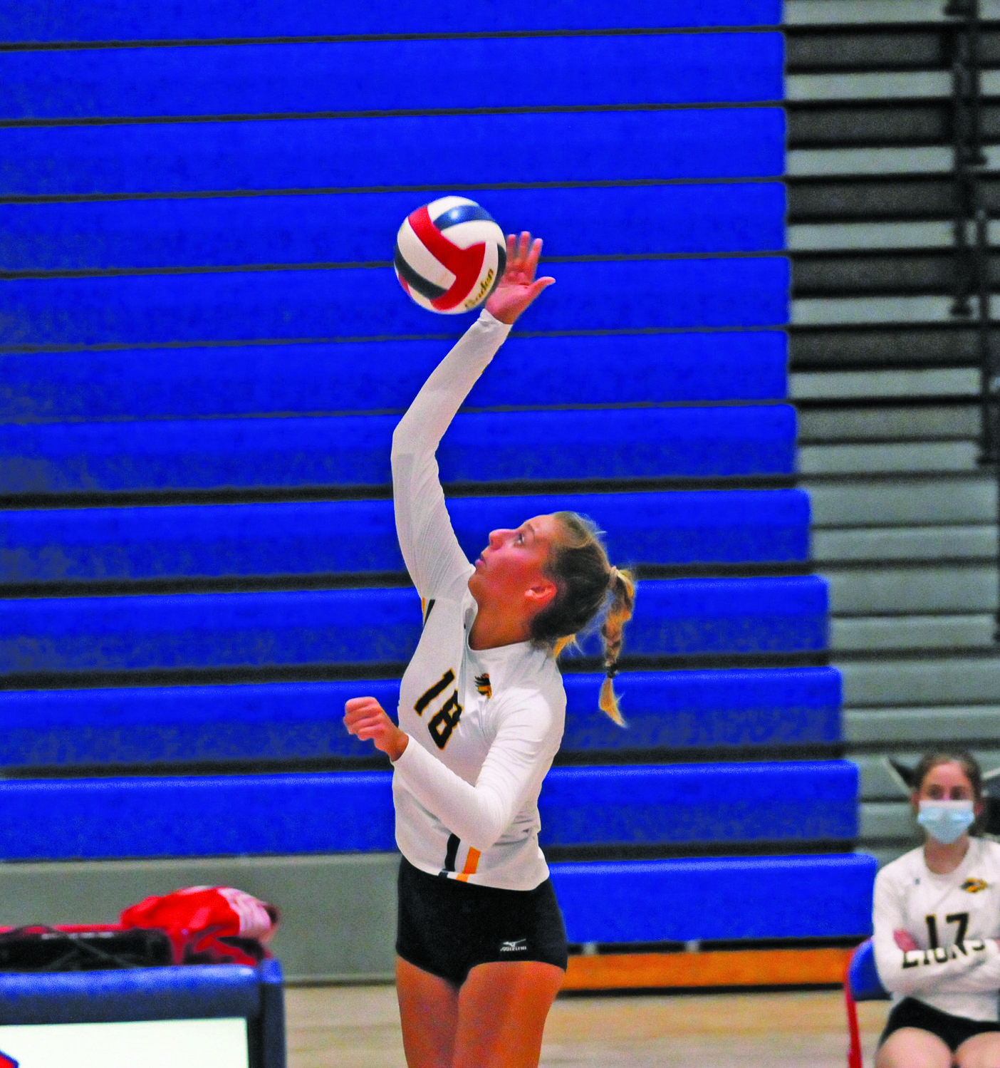New Hope-Solebury junior Mia Chuma is an outside hitter for the Lions. Here she is in a girls volleyball match Sept. 15 at Neshaminy High School.