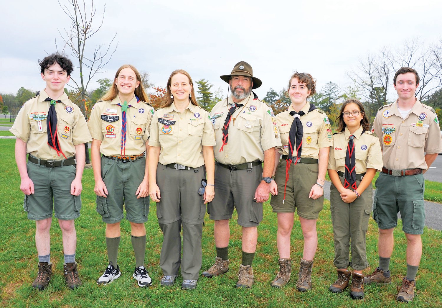 Loghan Michell, Zeke Gift, Sara Gift, Scoutmaster, Robert Michell, assistant Scoutmaster, Maria Macri, Genna Macri, Alec Oates, Boy Scouts of America from Troops 169B, 169G, 172 and 71.