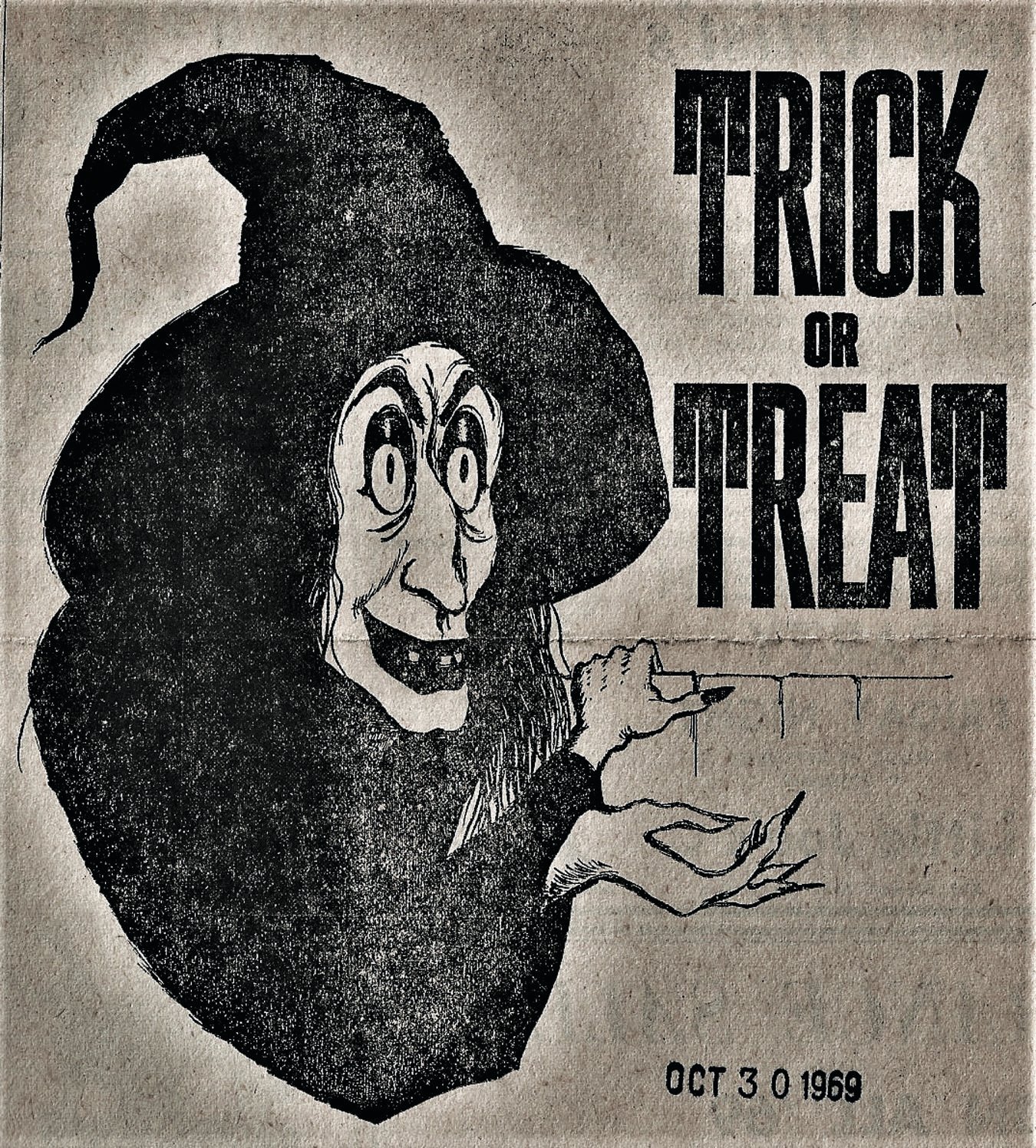 This is the decoration on the Halloween Trick or Treat bags provided in October 1969 by the Daily Intelligencer.