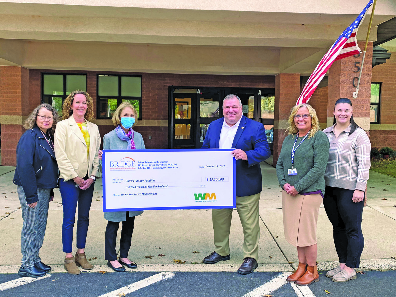 From left are: Kathy Williamson, St. Joseph/St. Robert School; Dorothy Aschenbrenner, St. Joseph/St. Robert School; Judy Archibald, Waste Management; state Rep. Todd Polinchock; Barbara Riley, Our Lady of Good Counsel; and Marina McCann, Our Lady of Good Counsel.