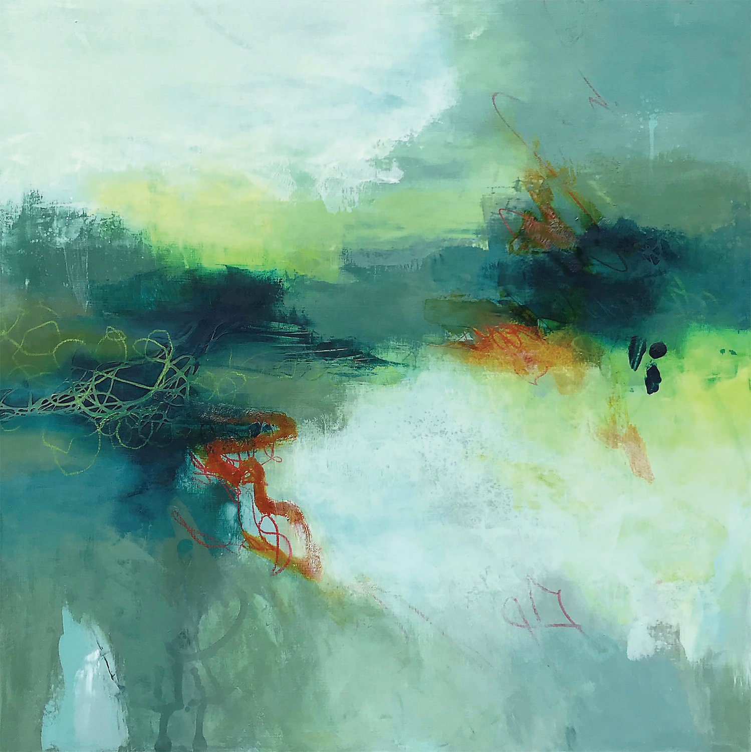 “Summer Sage” is by Yardley artist Jo-Ann Osnoe, whose new abstract works in oil and cold wax will be on view.
