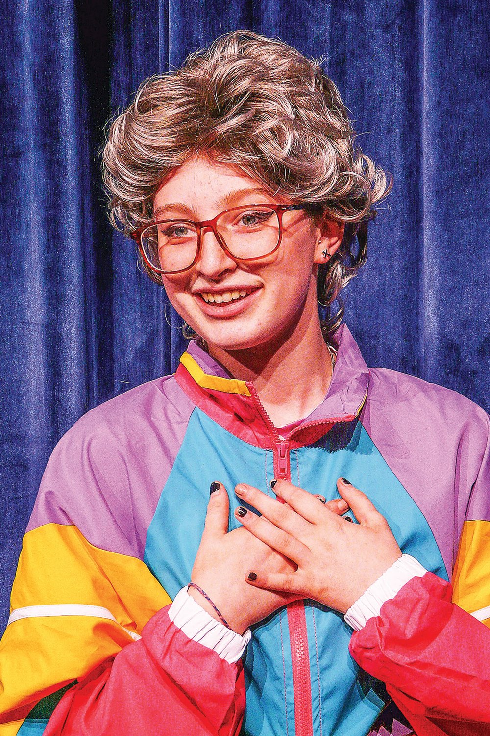 Rin Gatley is the entire cast of “Mrs. Sorken,” a short play in which a genial lady welcomes the audience to an evening of theater.