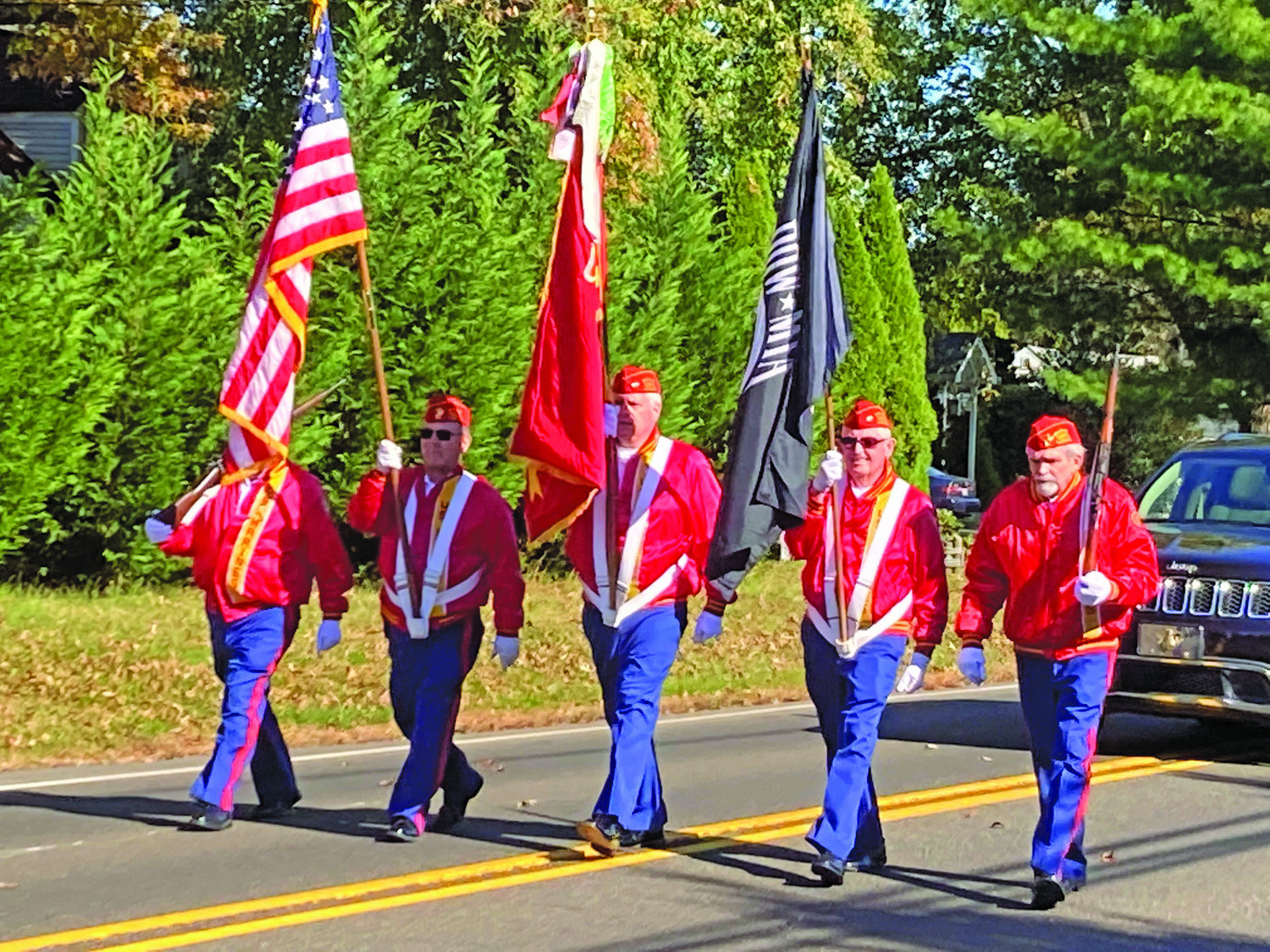 Local veterans march in the Lower Makefield Township Veterans Day Parade.