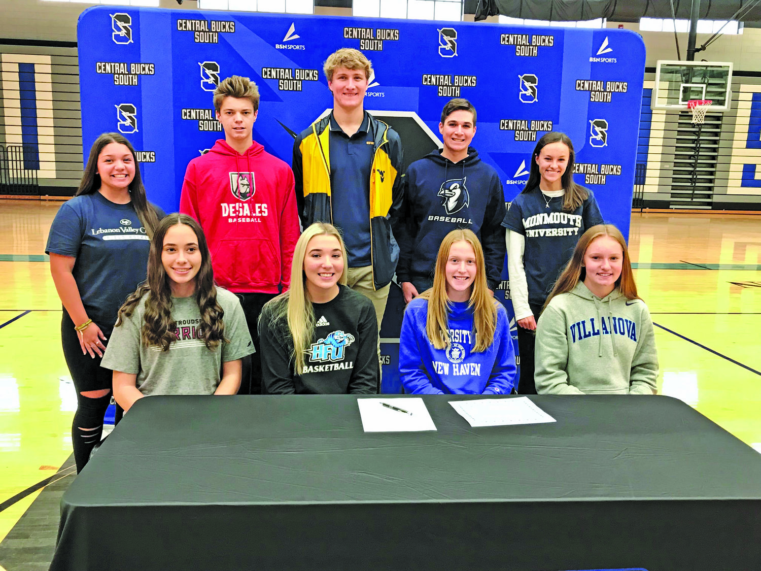 CB South seniors were recently recognized for committing to play collegiate sports. From left are: front row, Julia Cooper, Taylor Hinkle, Erin Smith, Anna Shirley; back row, Kailey Sarrasin, JT Anderosky, Robby Porco, Justin Marraccini and Brianna Jucewicz.