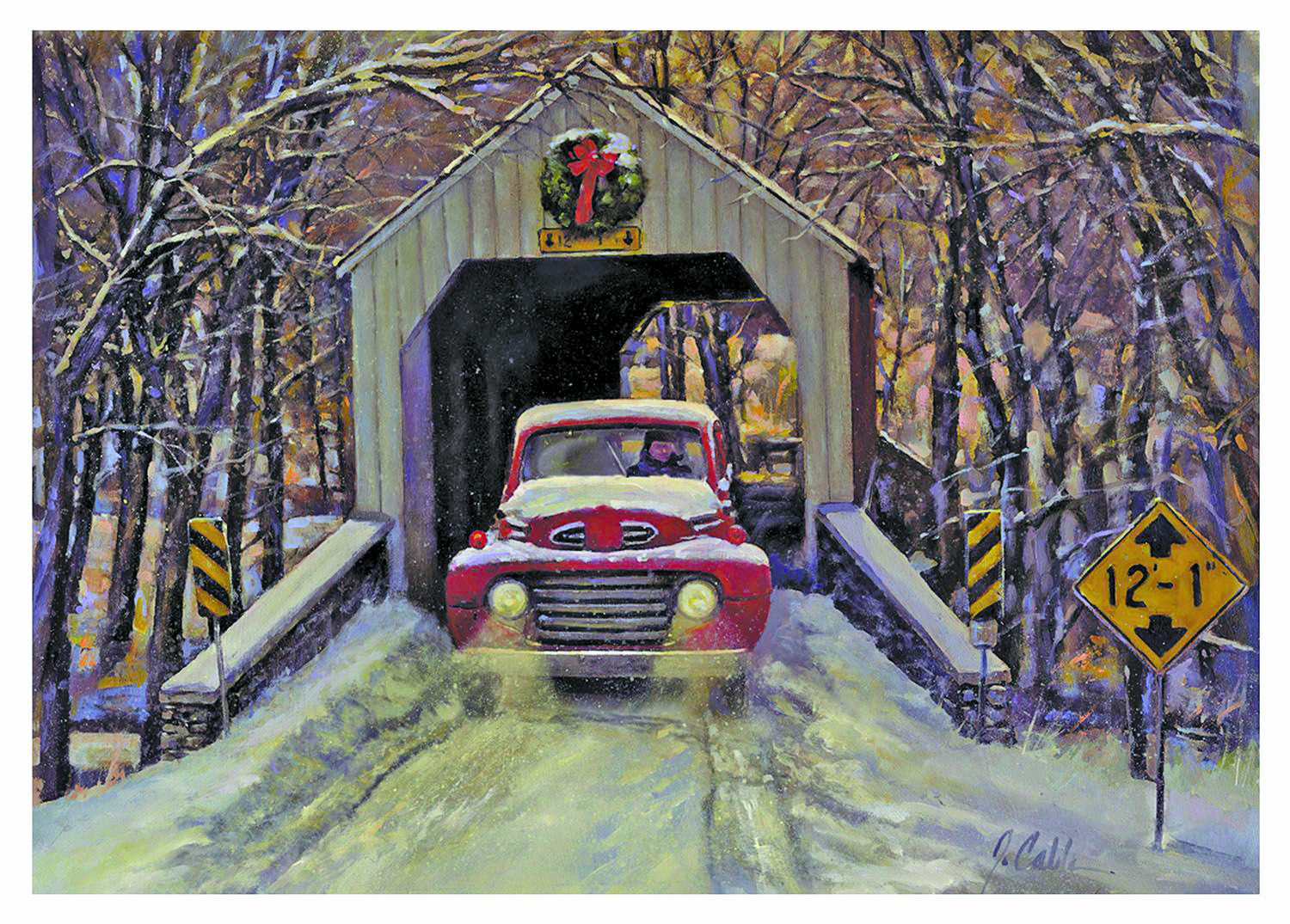 Artist Jerry Cable’s 2021 Christmas card, depicting Sheard’s Mill Covered Bridge, also known as Thatcher’s Bridge, can be ordered online.