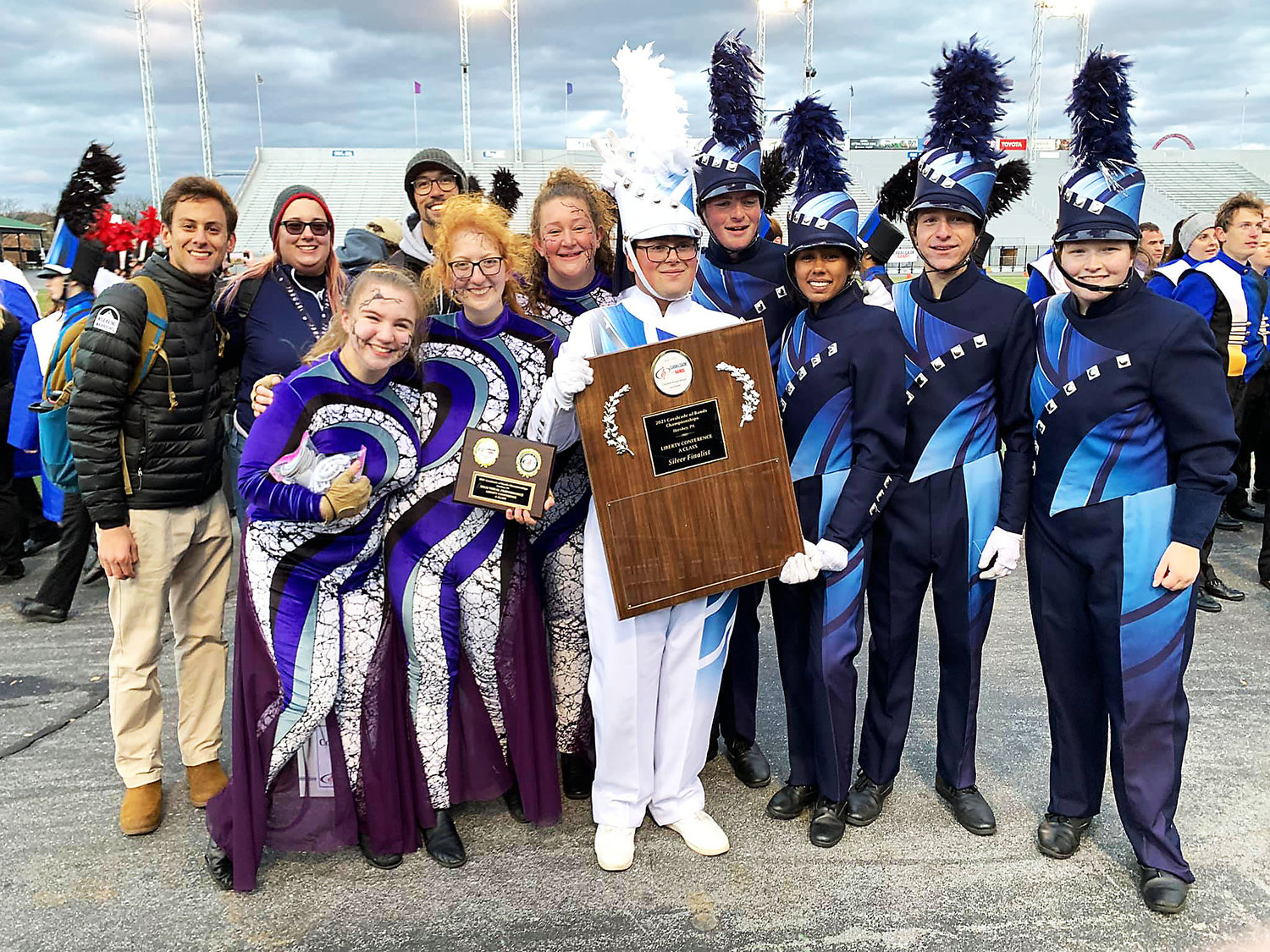 The Council Rock North Marching Band soared to second place in its division at the Cavalcade of Bands championship in Hershey,  coming in less than a point behind the top prize winner. The 59-member ensemble also won the High Visual Performance award in the Liberty A division.