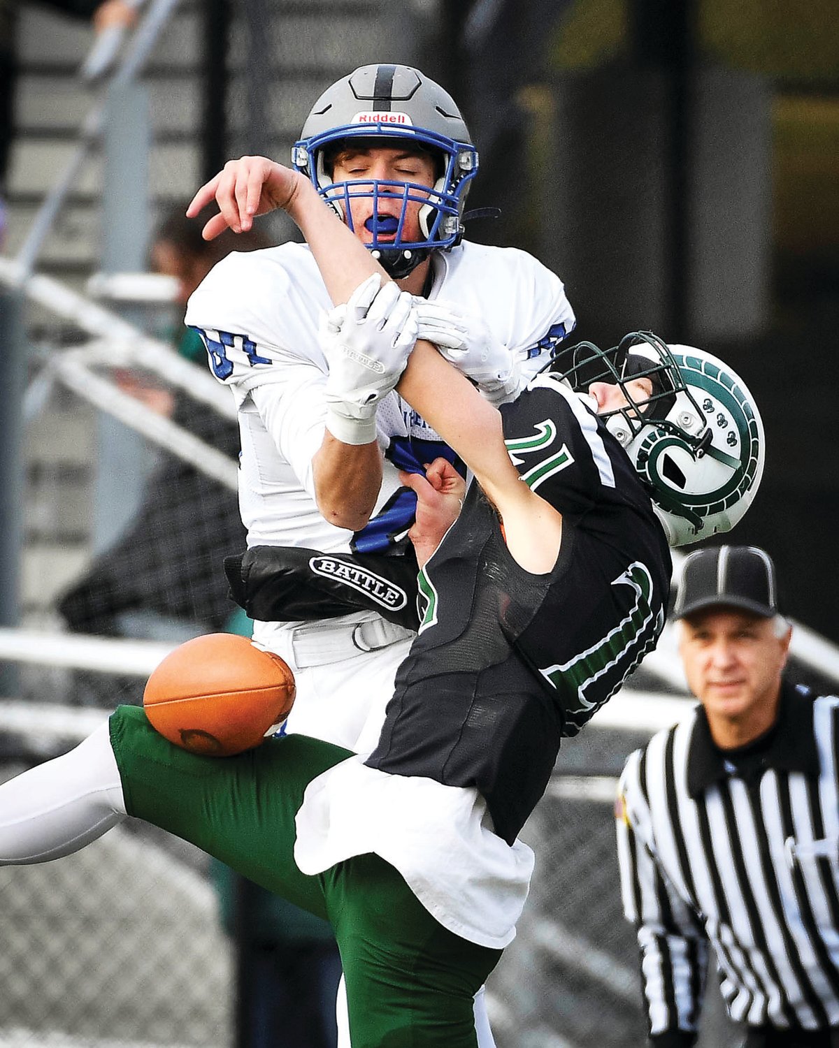 Pennridge’s Connor Lelii breaks up a pass intended for Quakertown’s Zach Fondl.