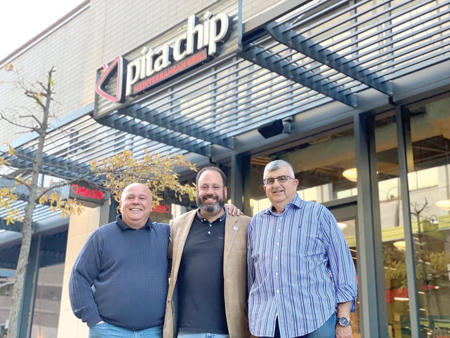 Omar Alsaadi, Mouhanad Kabbani, and Howard Klayman are the owners of Pita Chip, which is expanding from Philadelphia into the suburbs.