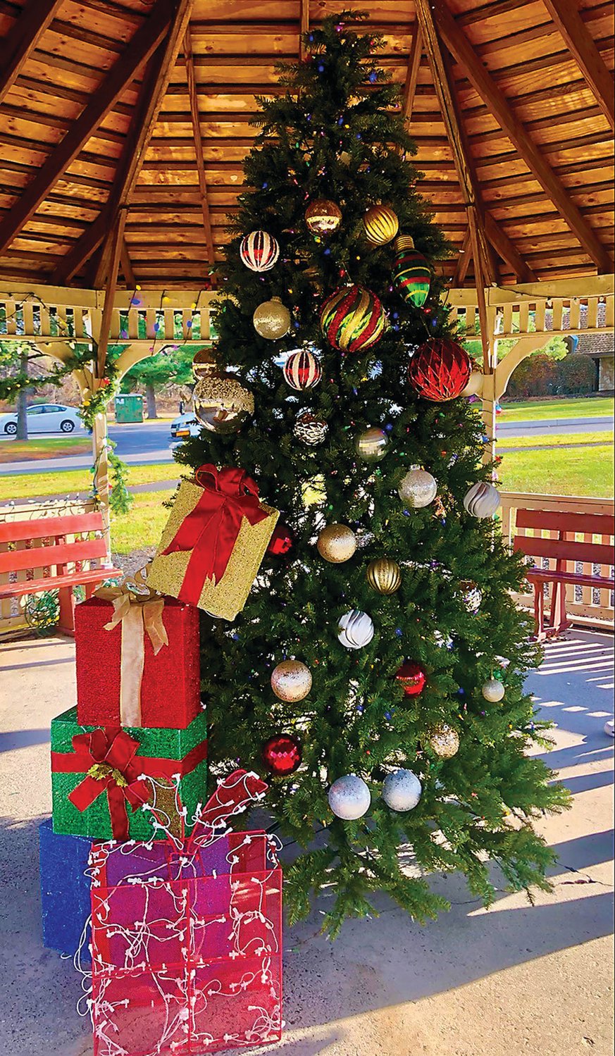 Woods Services’ Christmas tree, donated by Kent’s Tree Service in Levittown.