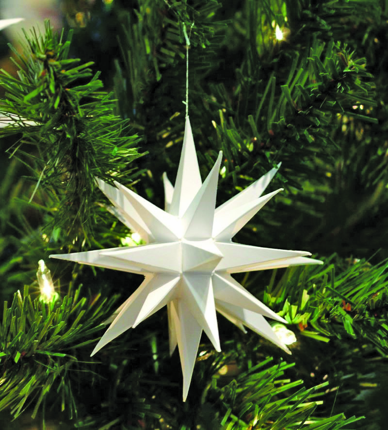 A typical Moravian star can be made of glass or metal. This one is constructed of paper.