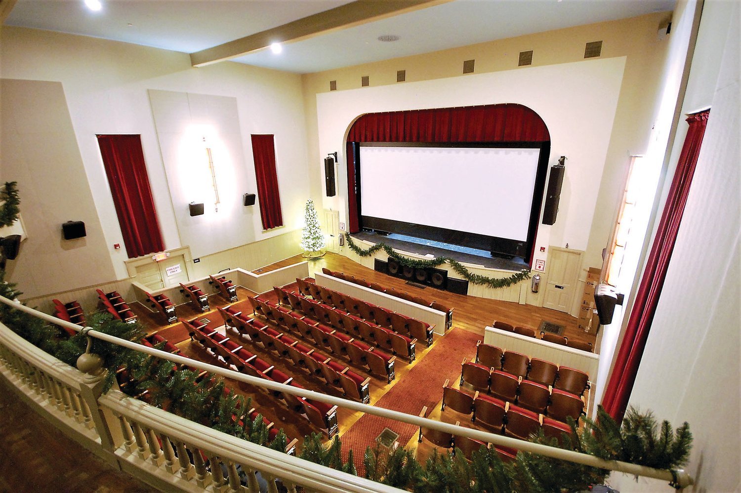 As seen from the theater’s balcony, the renovation included new vintage-style seats on the first floor.
