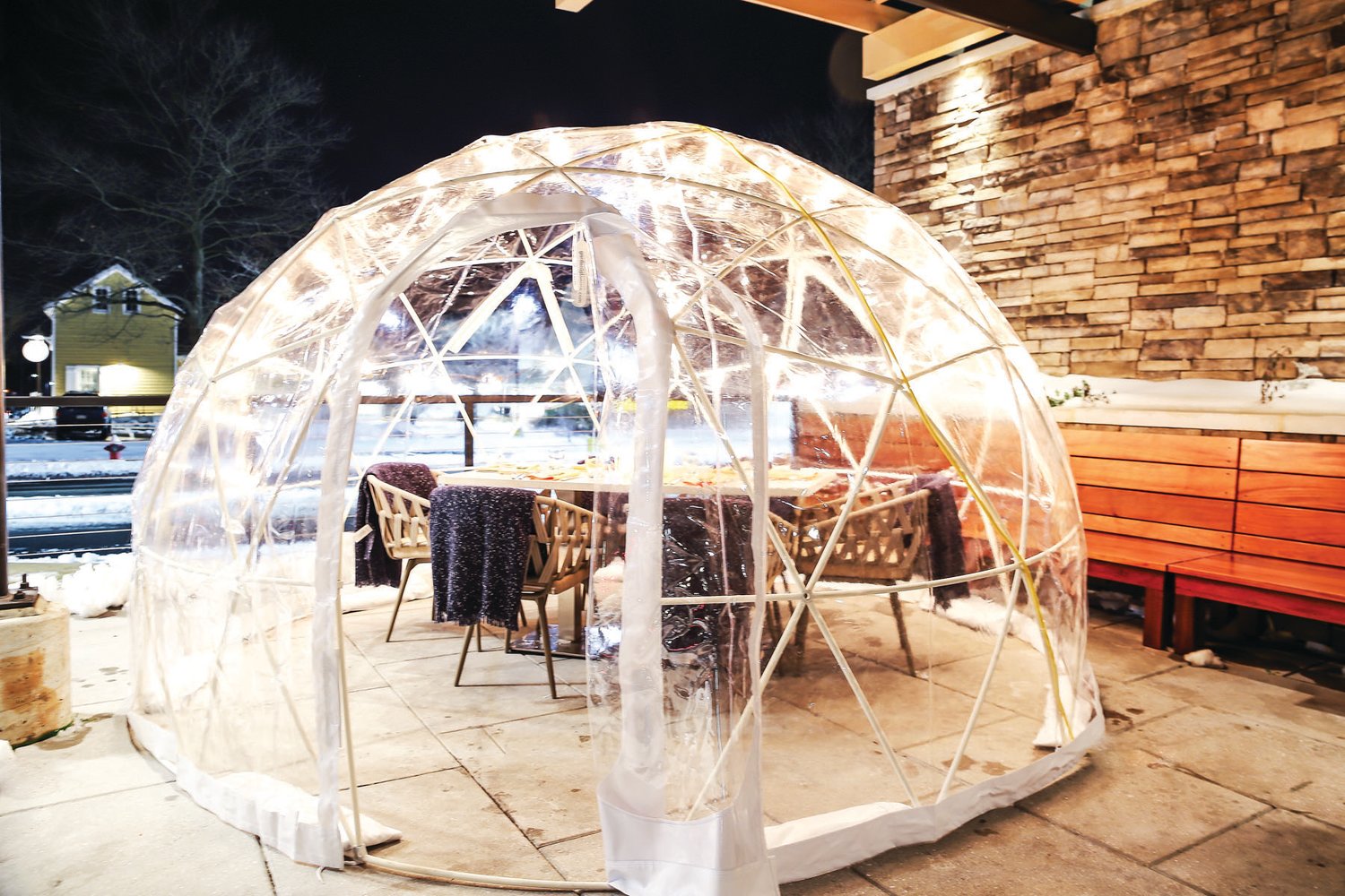 Igloos that seat four to six people have become a popular way to dine privately at Solstice in Newtown.