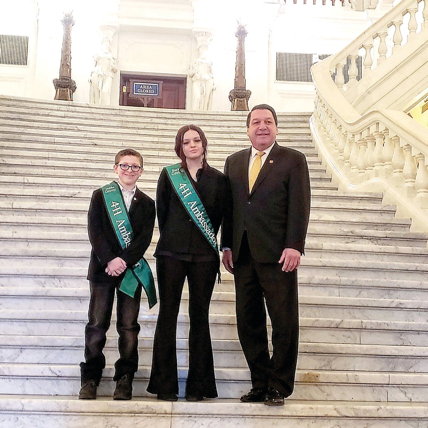 State Rep. Craig Staats of the 145th Legislative District, showed David Dutertre and Layla Cotter around the state Capitol Jan. 12.