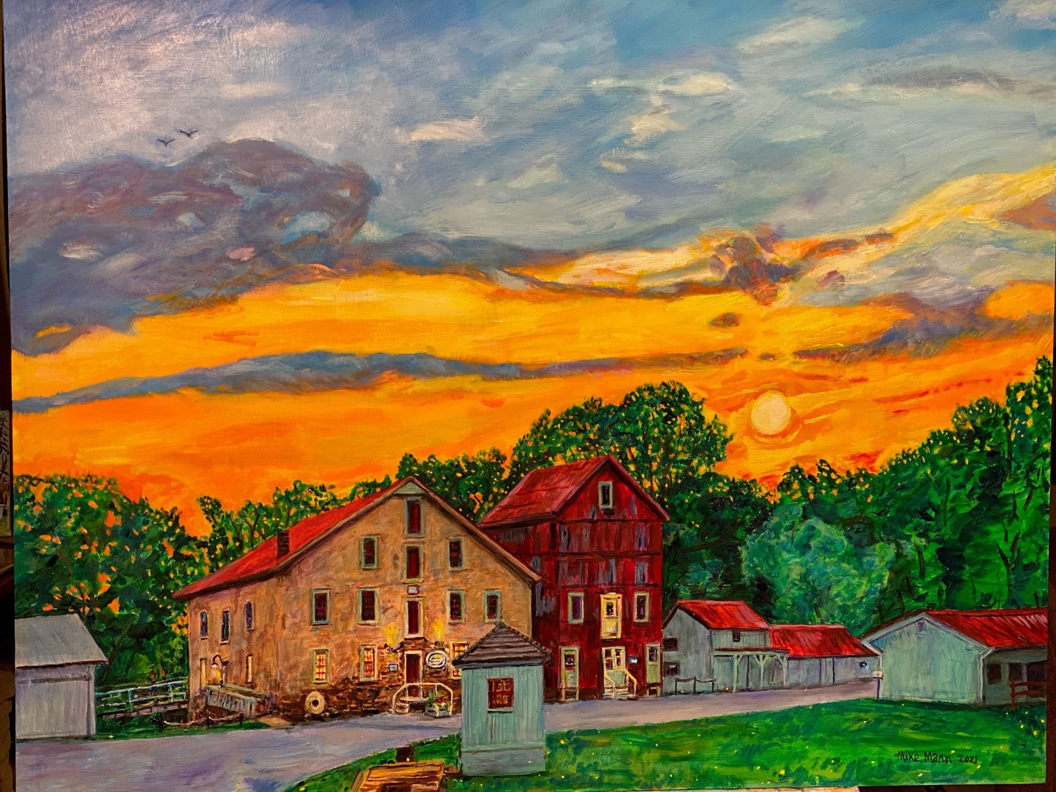 “Prallsville Sunset” is an oil painting by Mike Mann.