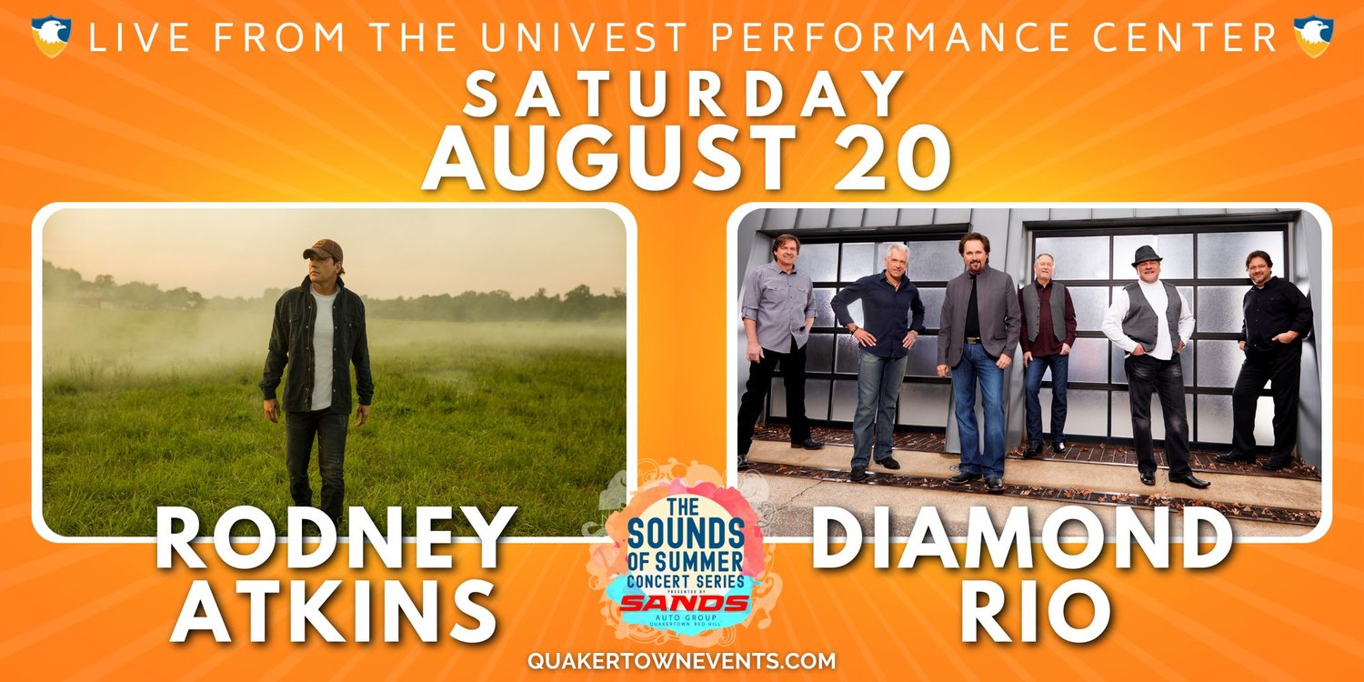 Country legends Rodney Atkins and Diamond Rio will take the Univest Performance Center Stage on Saturday, Aug. 20.