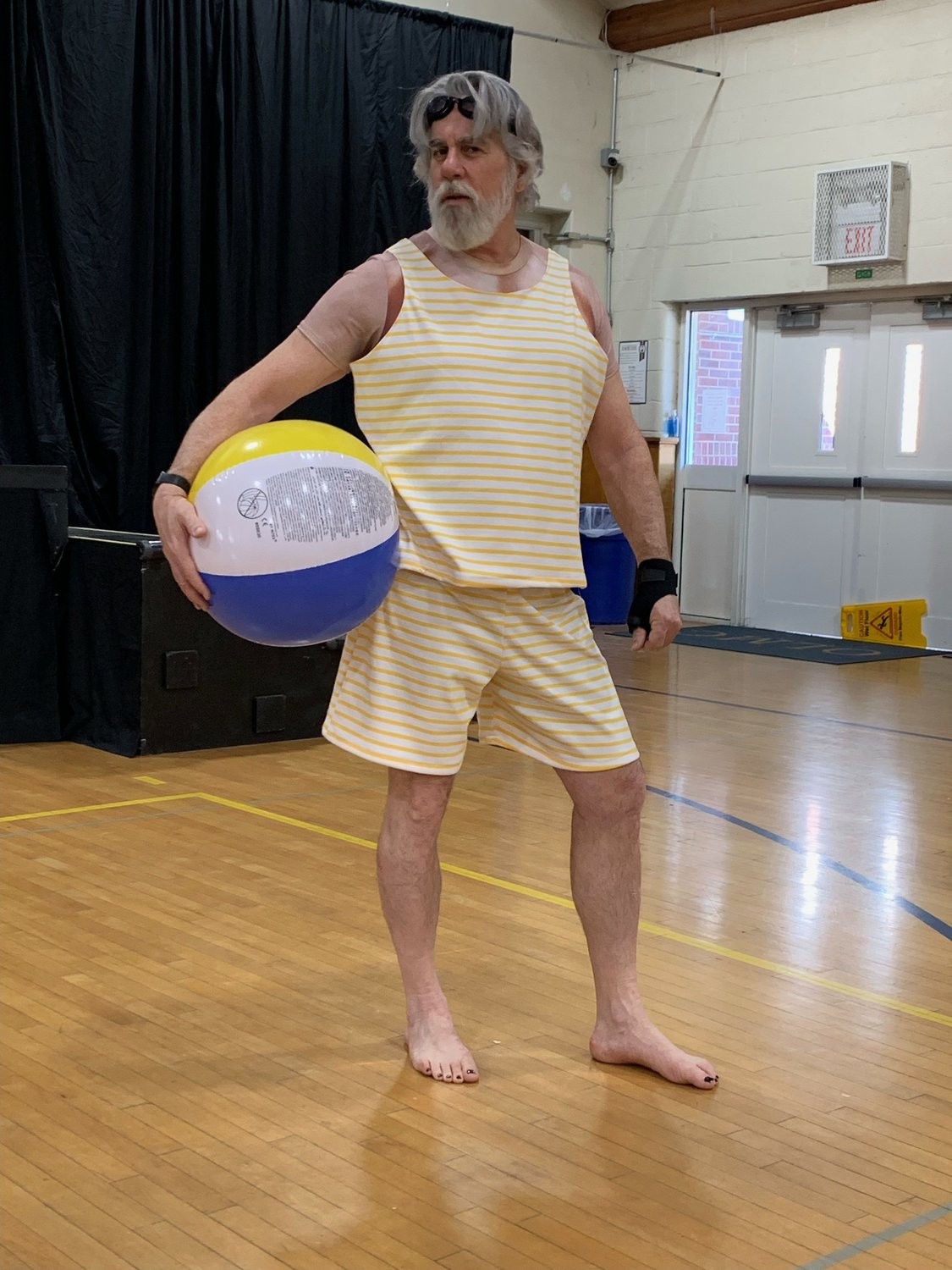 Jamie Wilson of Chalfont models his old-time bathing suit for the Beach Ball Ballet skit, as part of the State Street Players.