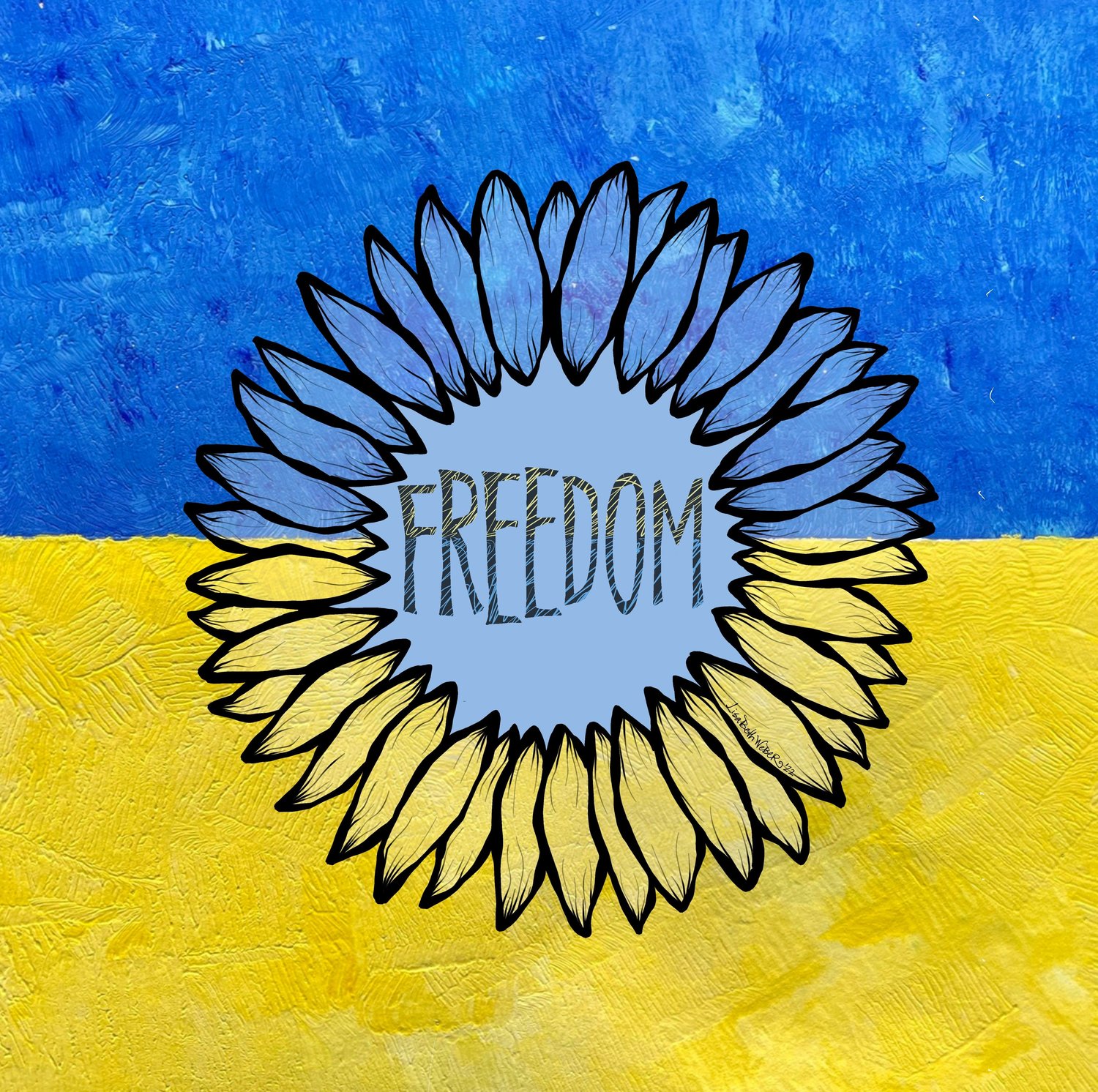 This artwork was created by LisaBeth Weber to raise funds to help Ukraine.