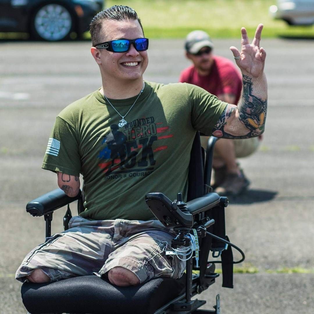 Cpl. Tyler Southern, wounded veteran, enjoys the Annual Wounded Hero 5K in Warminster Community Park.