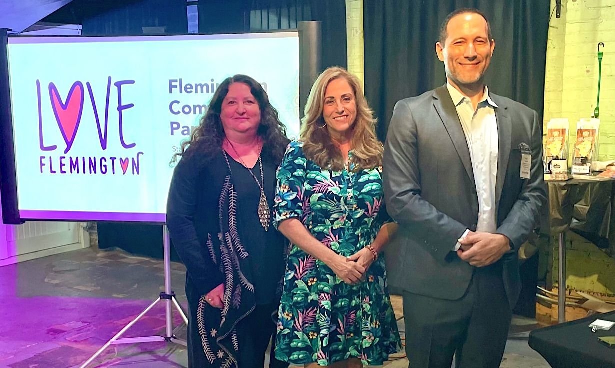 Flemington Community Partnership Executive Director Robin Lapidus, left, was joined by Suasion Communications Group’s President Susan Adelizzi-Schmidt and Hunterdon County Economic Development and Tourism Director Mark Saluk at a recent Stakeholder Presentation.
