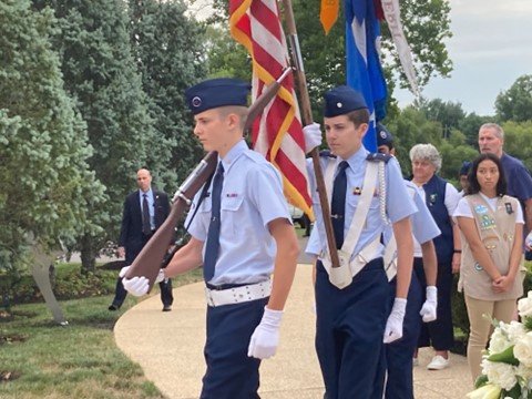 An honor guard marches by during a Sept. 11 remembrance ceremony at the Garden of Reflection in Lower Makefield Township.