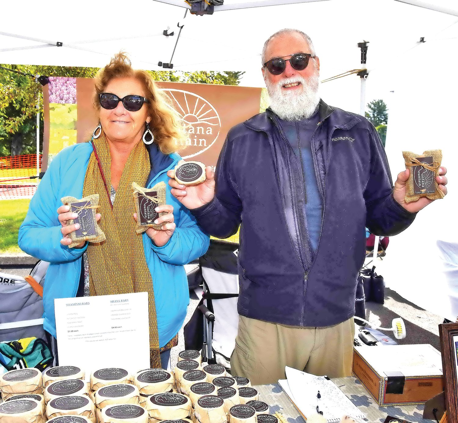 Debbie and Bill Jones with their handmade soaps and shampoos.
