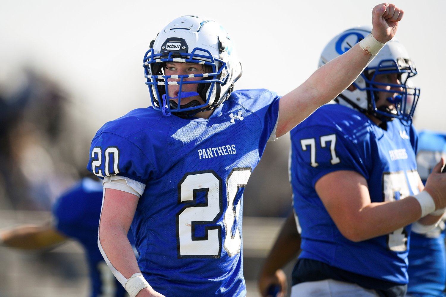 Quakertown’s Gavin Carroll celebrates after the Panthers score their second TD of the game.