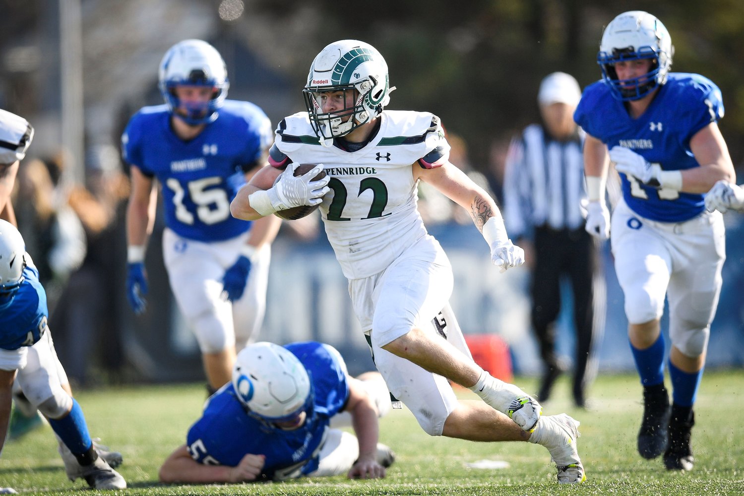 Pennridge running back Brennan Fisher gashes through for his biggest run of the day.