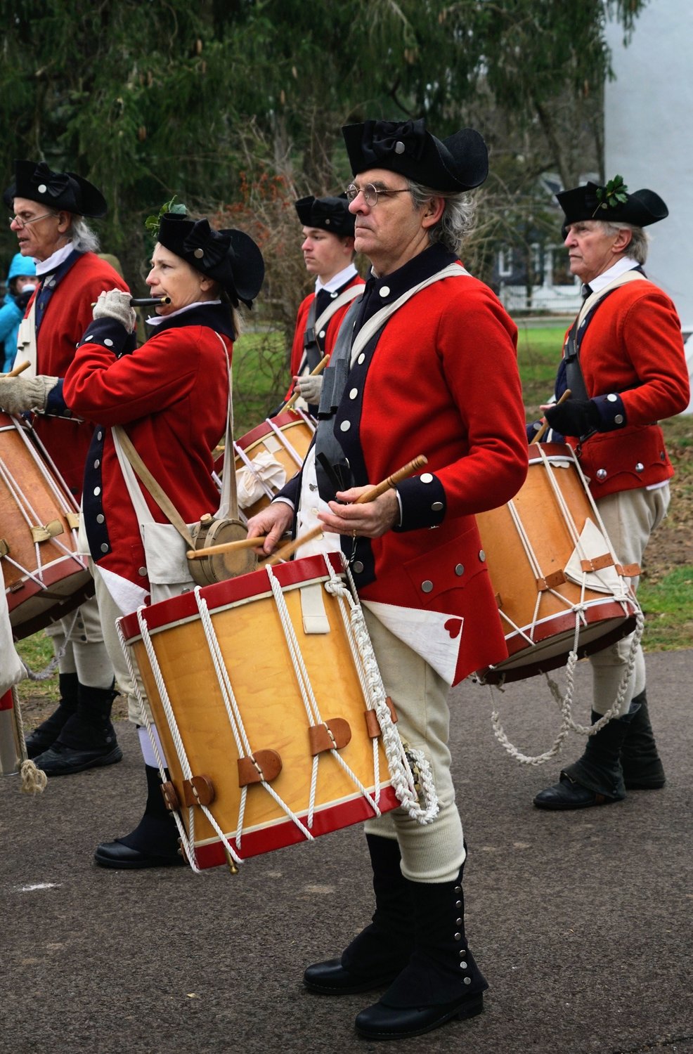 Members of a fife and drum corps perform at the first of two
Delaware River Crossings.