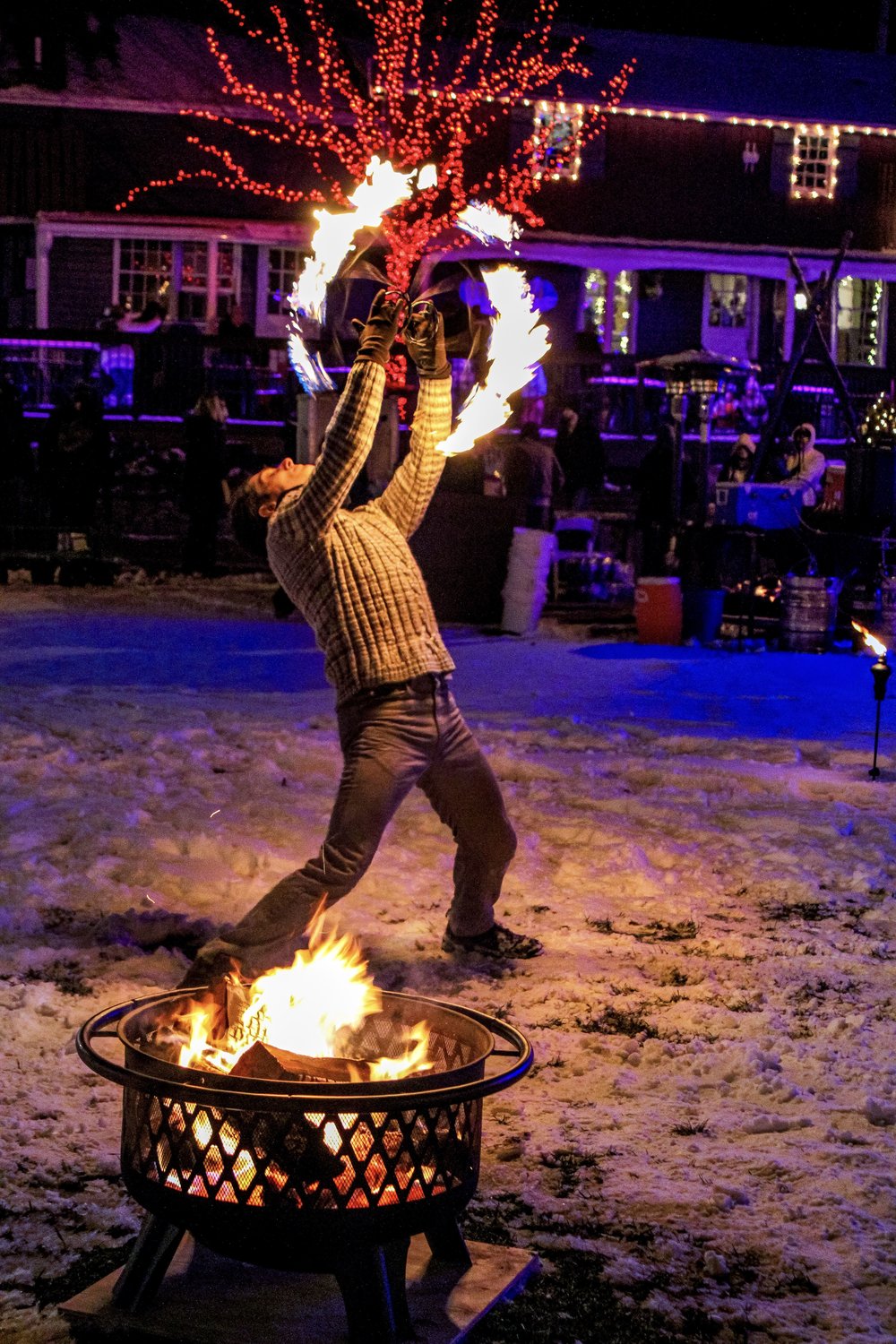 A performer displays his fire artistry skills at Peddler’s Village.