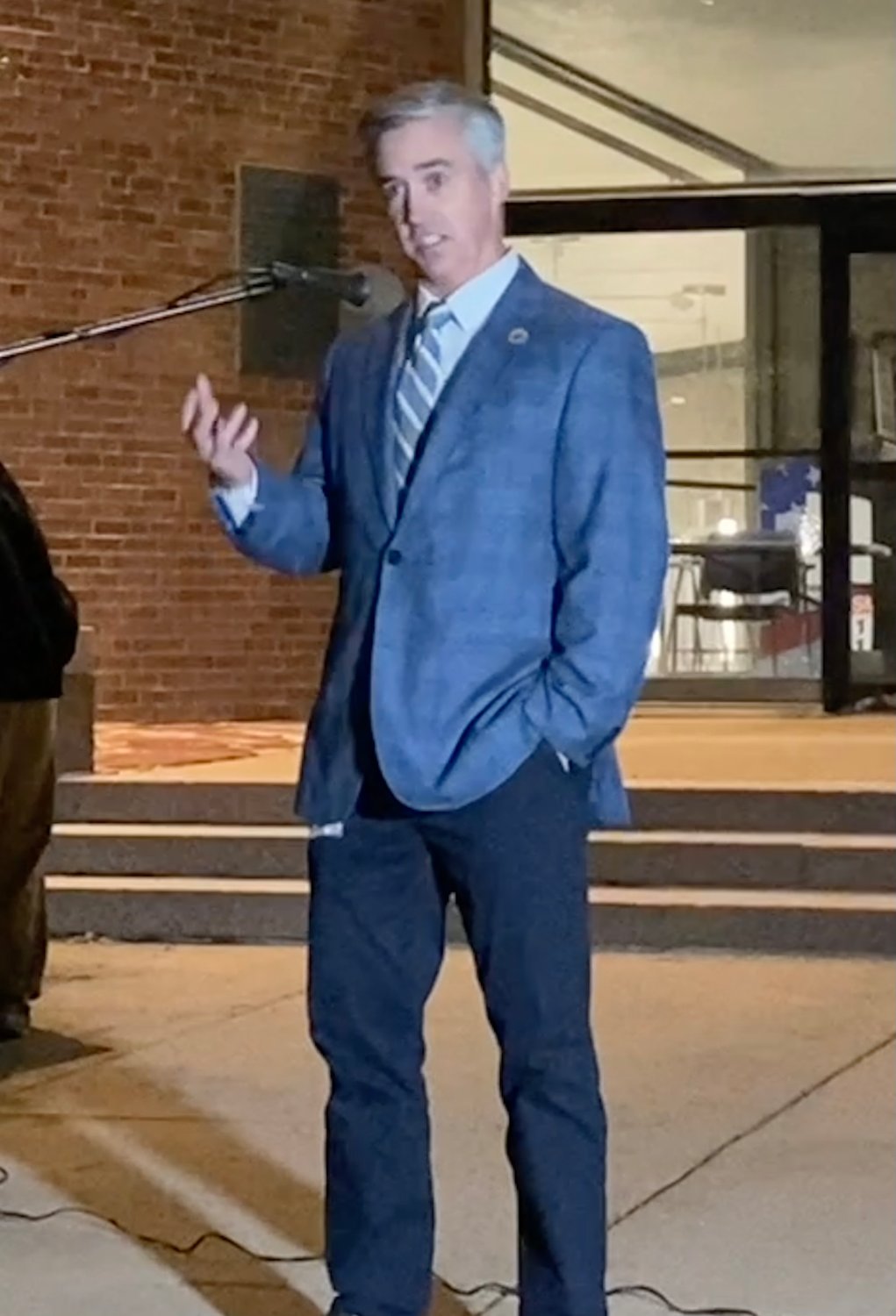 Bucks County Commissioner Chairman Bob Harvie spoke to the crowd at Friday night’s “Vigil for Democracy” marking the second anniversary of the Jan. 6 insurrection.